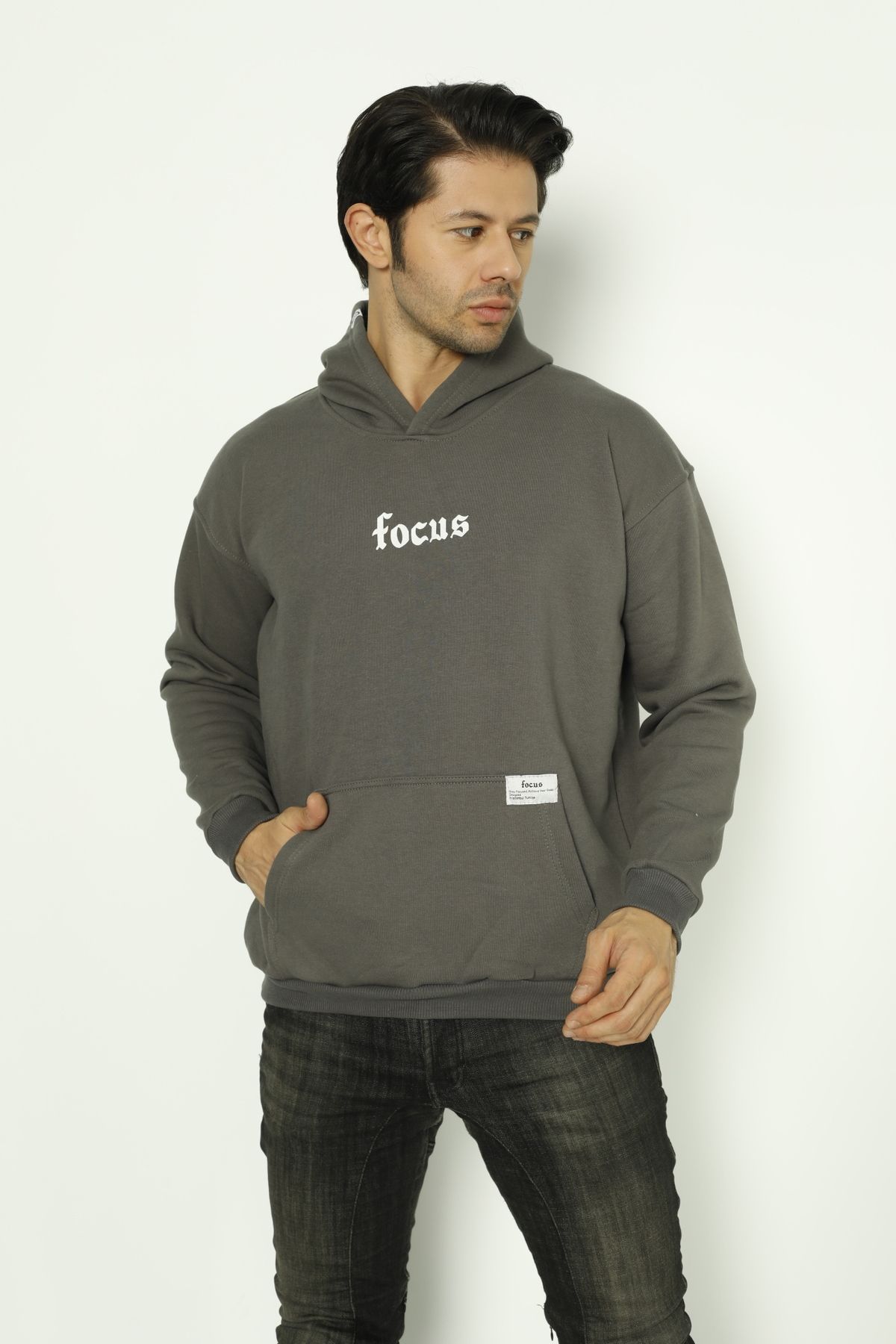Focus Oversize Focus Baskılı Oversize Kapüşonlu Sweatshirt