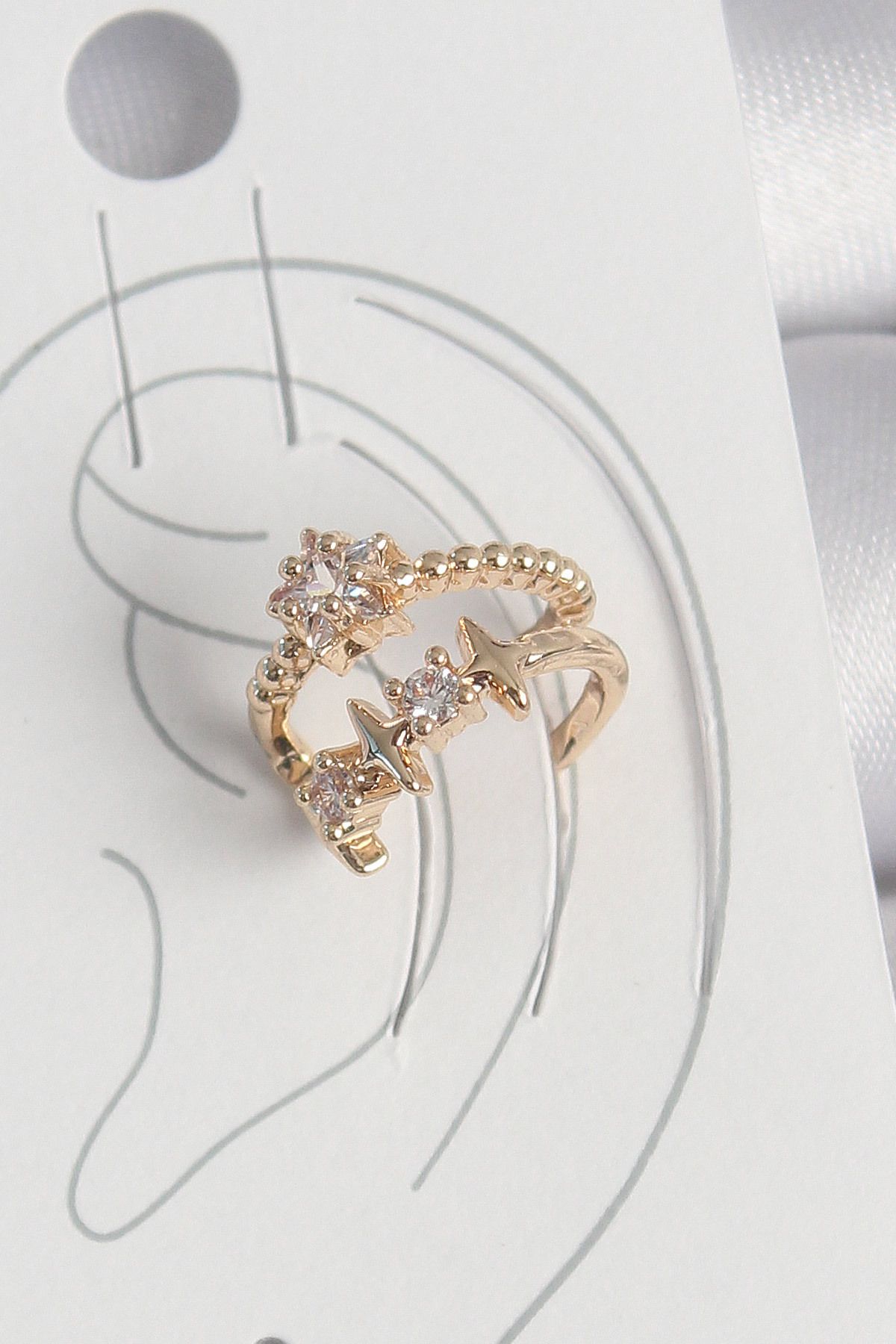lumossia Pirinç Gold Renk Zirkon Taşlı Yıldız Model Kadın Kıkırdak Küpe