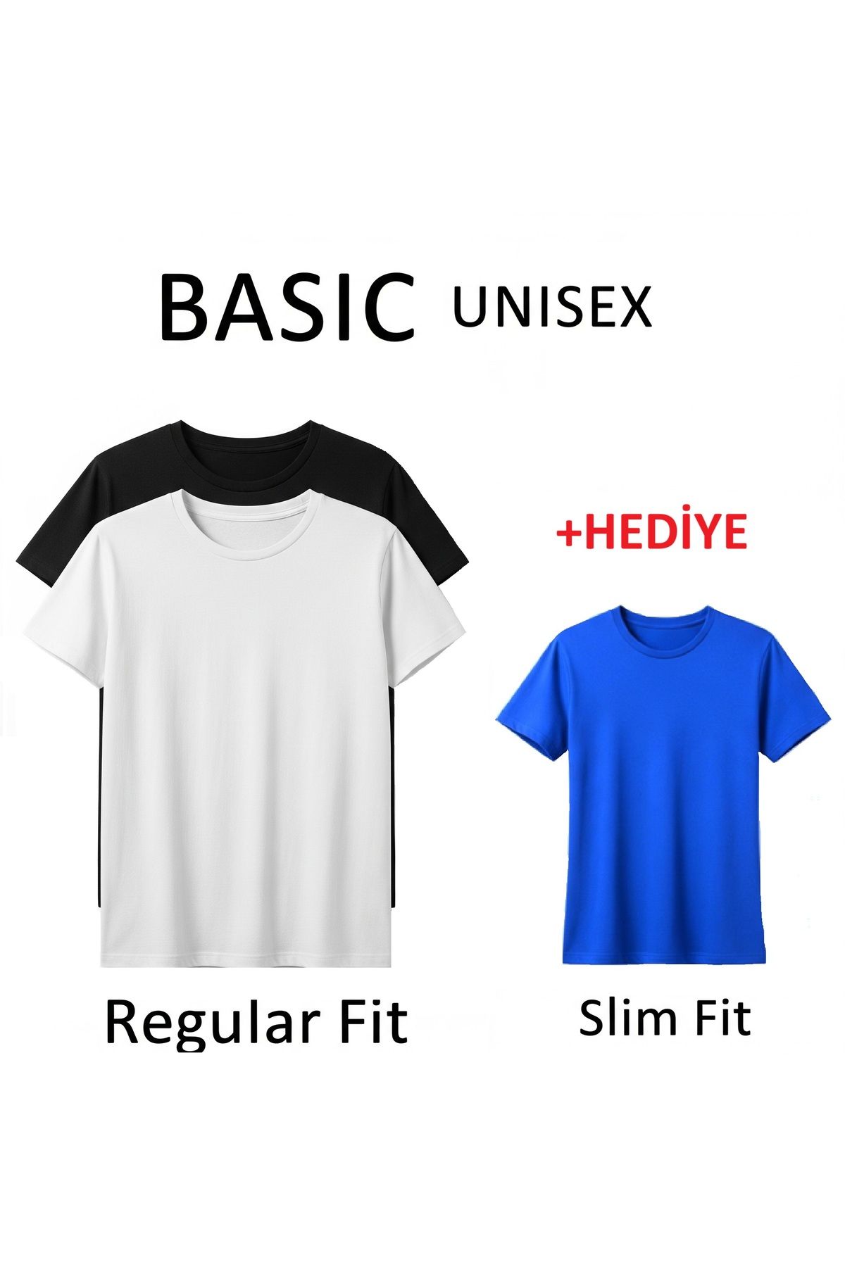Mavi Dükkan Düz Siyah ve Düz Beyaz İkili Basic Unisex Regular Fit Tişört (Mavi Slim Fit Tişört Hediyeli)