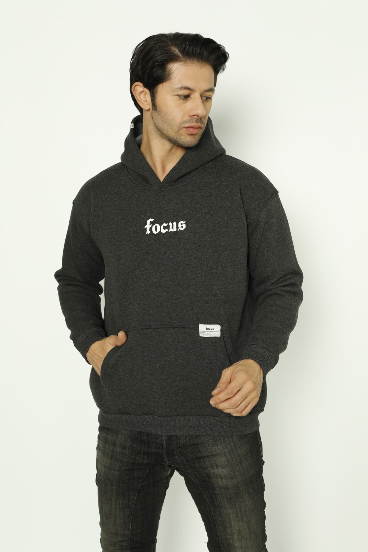 Focus Oversize Focus Baskılı Oversize Kapüşonlu Sweatshirt