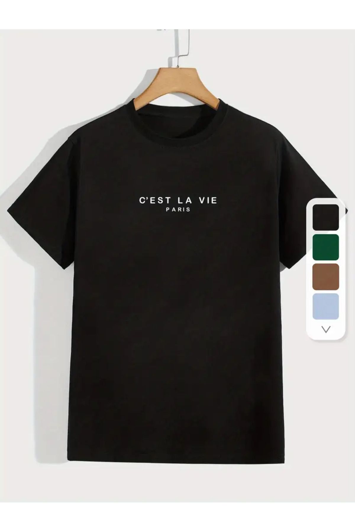 İnazuma Outdoors Unisex Oversize Baskılı Pamuklu Bisiklet Yaka Kısa Kollu SİYAH T-shirt C'EST LA VIE PARIS
