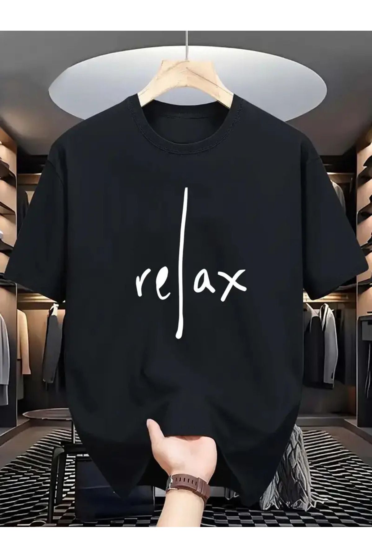 İnazuma Outdoors Unisex Oversize Baskılı Pamuklu Bisiklet Yaka Kısa Kollu SİYAH T-shirt relax