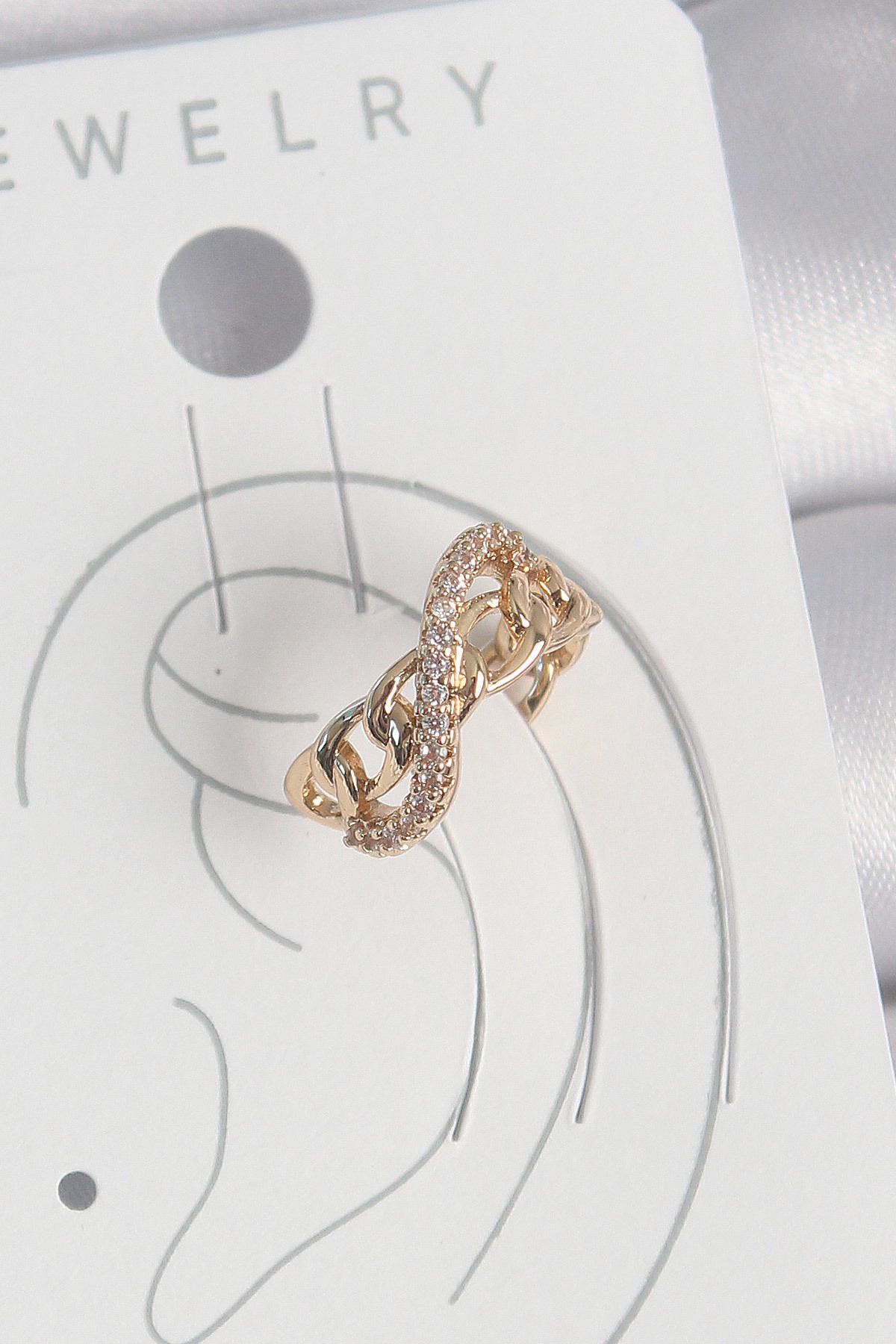 lumossia Pirinç Gold Renk Zirkon Taşlı Sonsuzluk Zincir Model Kadın Kıkırdak Küpe
