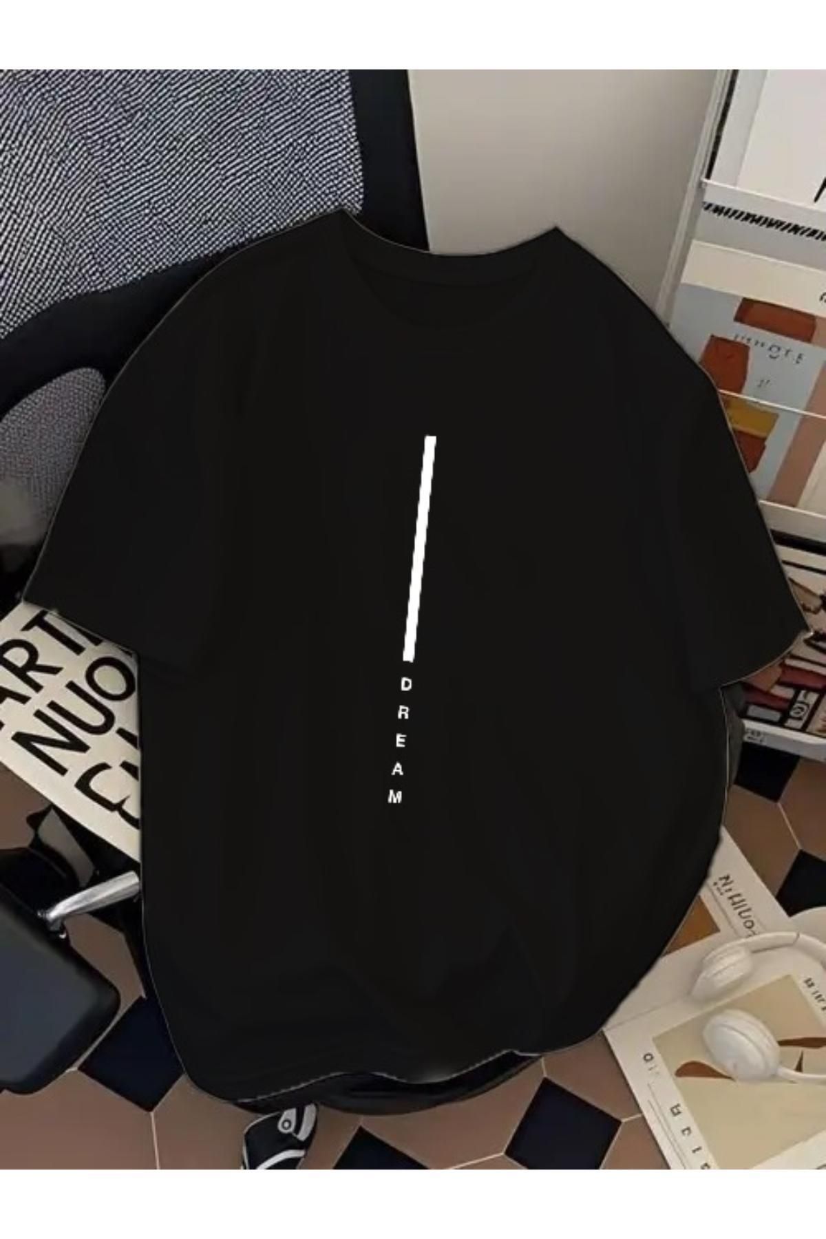 EQİ Dream Beyaz Çizgi Baskılı Oversize T-Shirt
