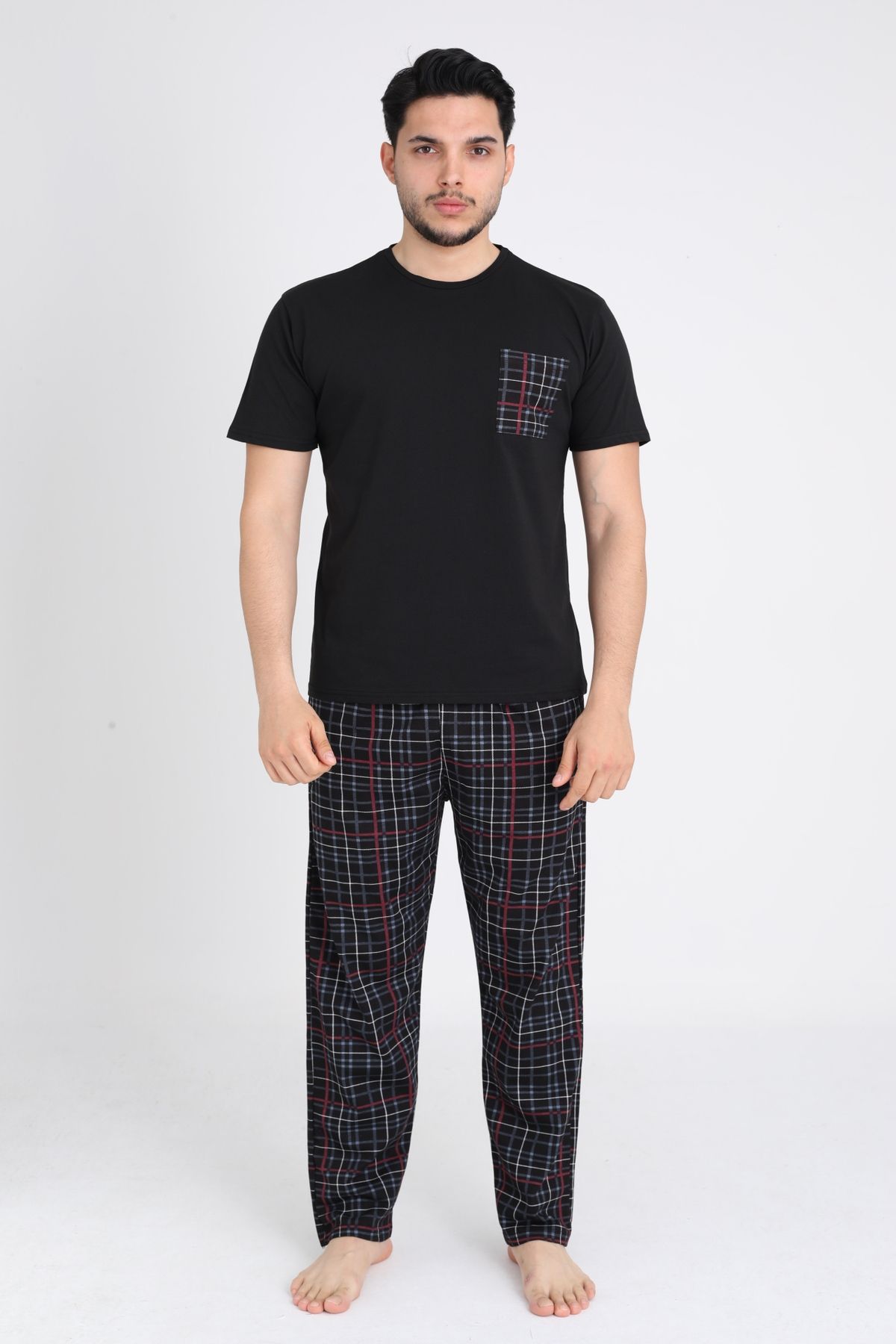 TURAY Leeds Wist %100 Pamuk Erkek Kısakol Ekose Pijama Takımı