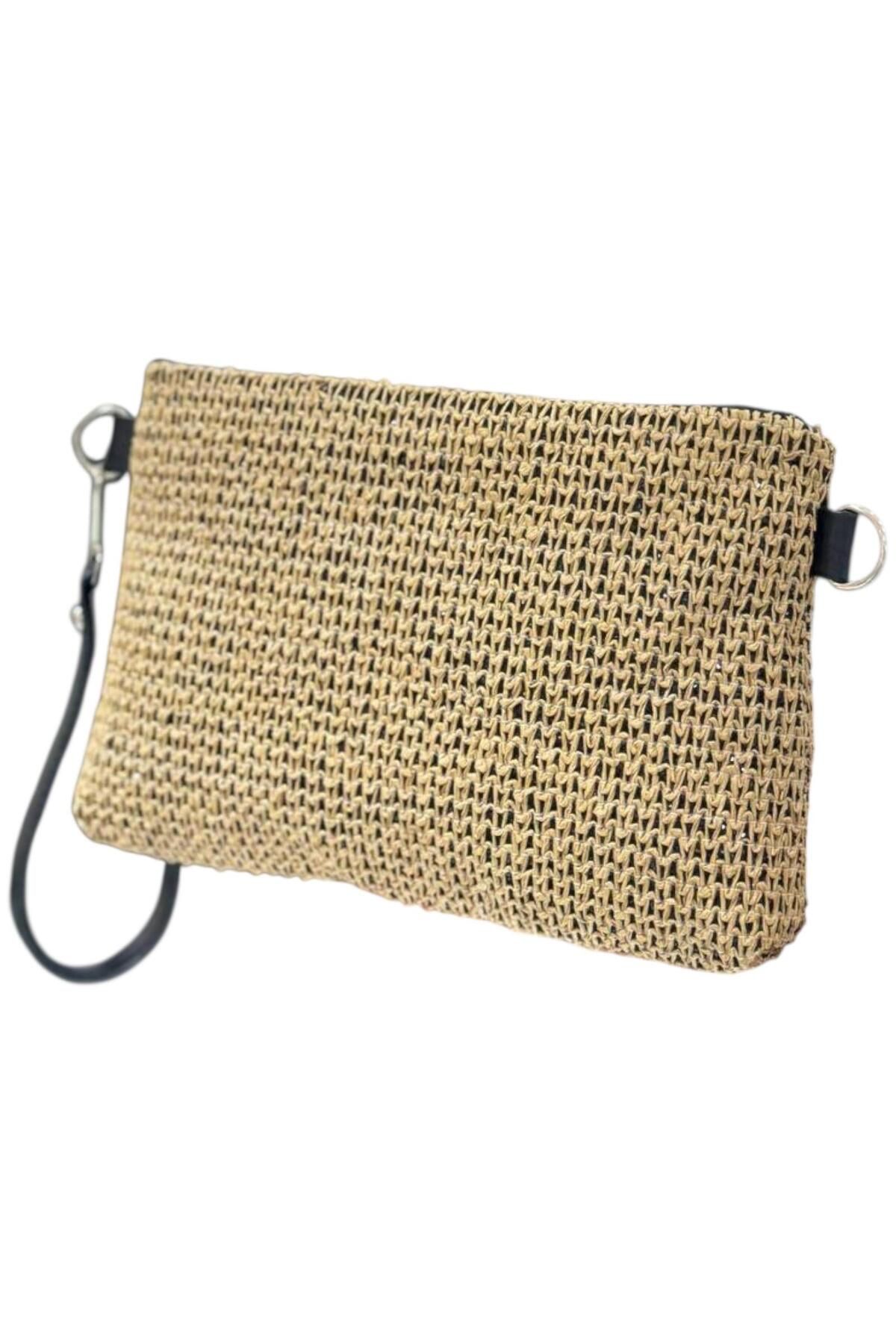 larosee Hasır Model Fermuarlı Kadın Portföy Clutch El Çantası Yazlık Çanta Bilek Askılı Çanta
