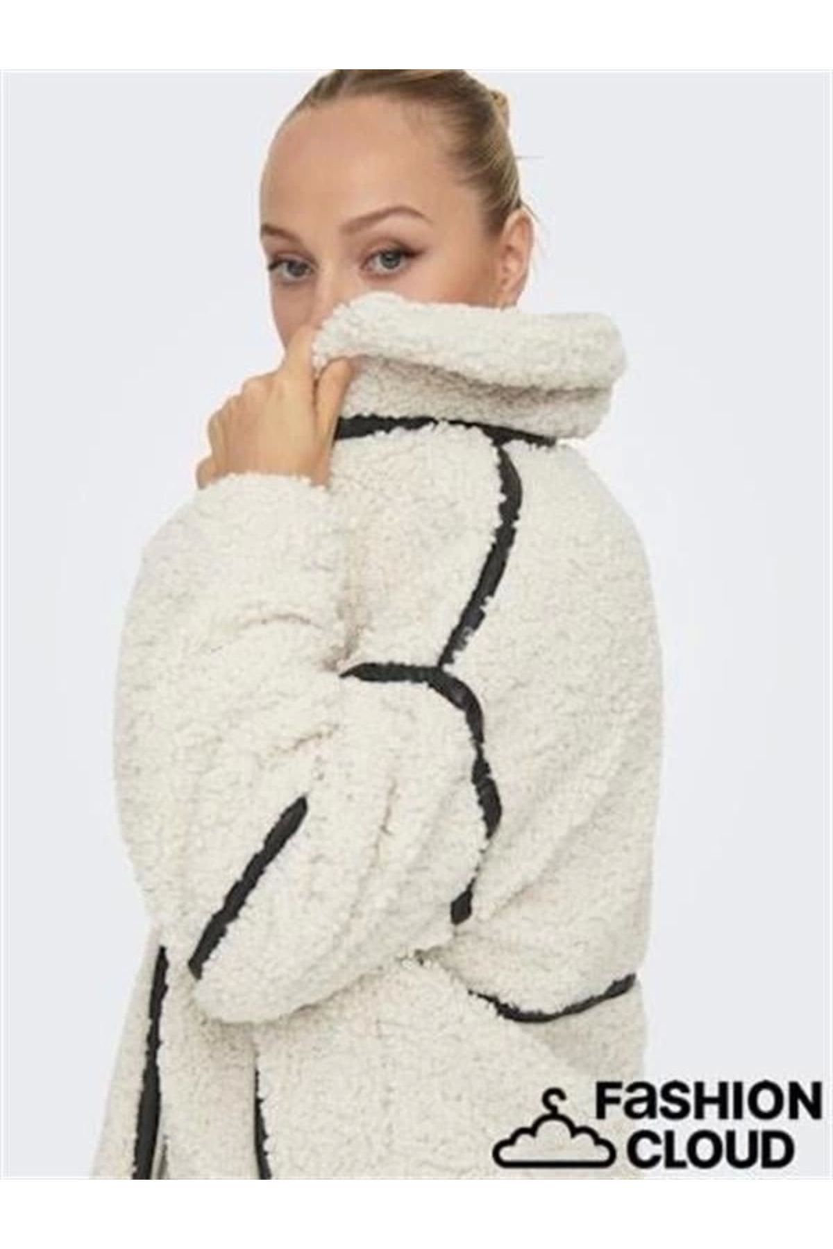 Lale Moda Deri Detaylı Oversize Kadın Ceket