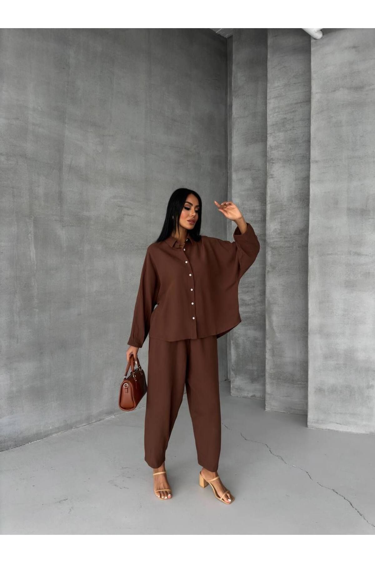 kalben outlet Salaş Şıklık – Minimal & Modern Keten Takım – Bol Kalıp İkili Kombin - Salaş Gömlek Şalvar Pantolon