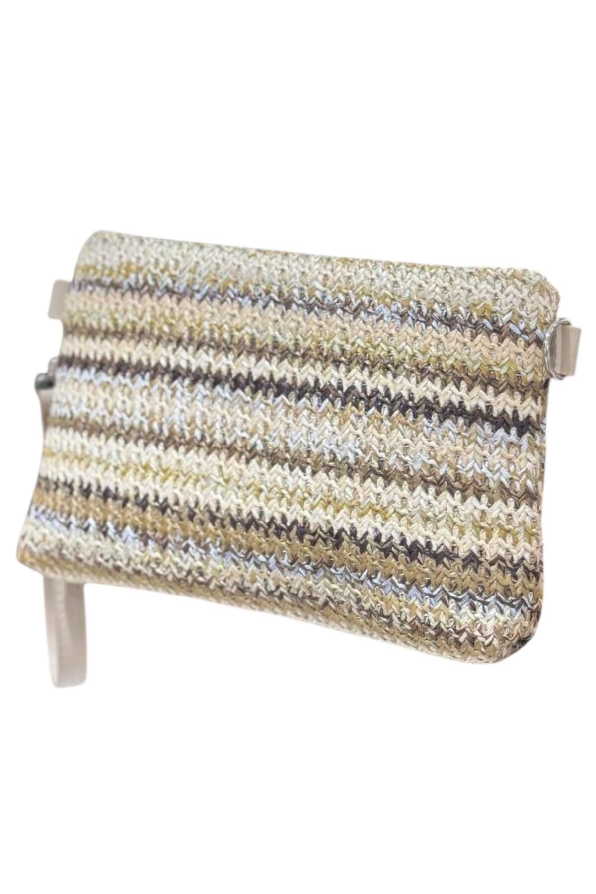 larosee Hasır Model Fermuarlı Kadın Portföy Clutch El Çantası Yazlık Çanta Bilek Askılı Çanta