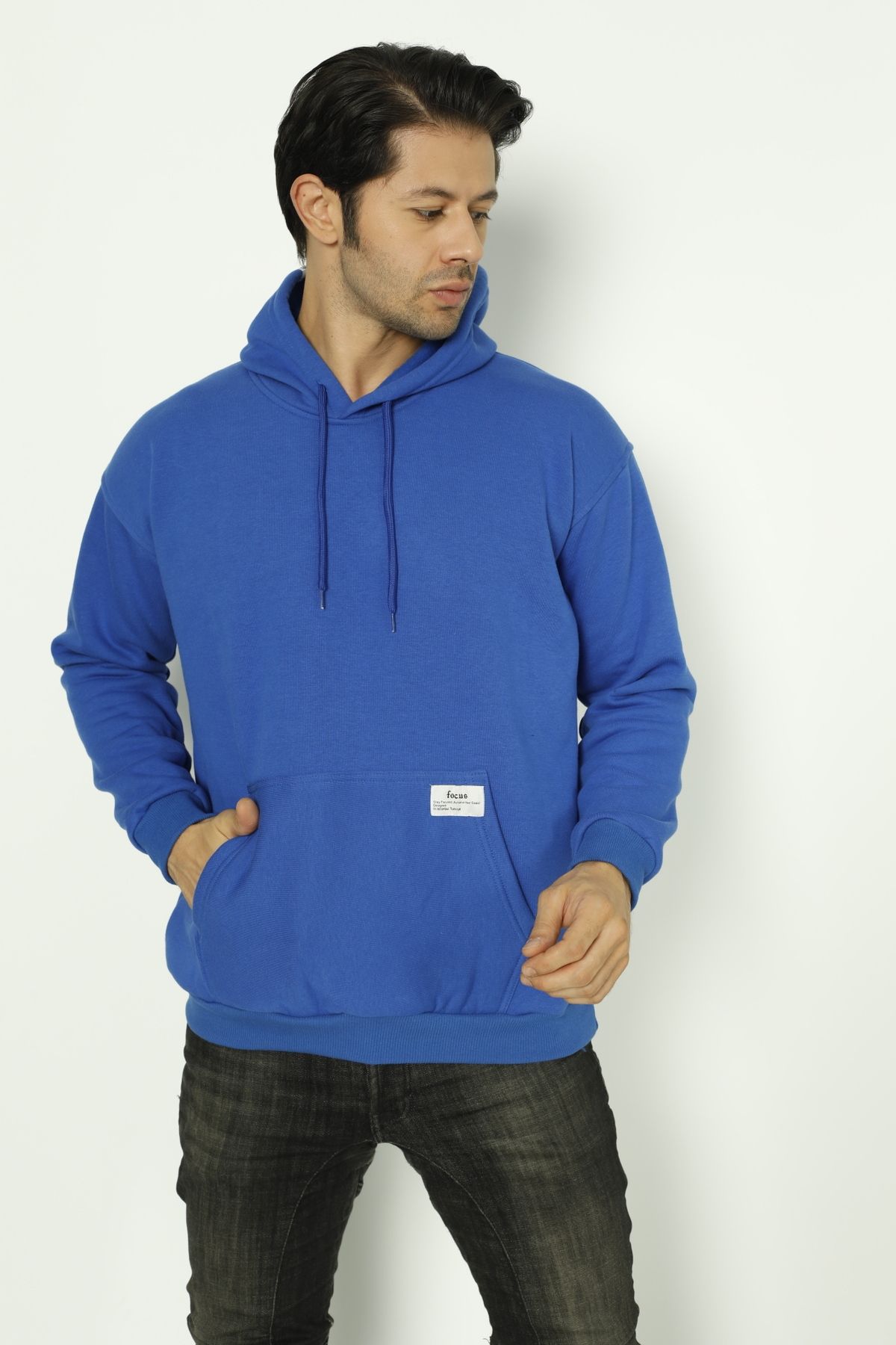 Focus Oversize Baskısız Basic Oversize Kapüşonlu Sweatshirt