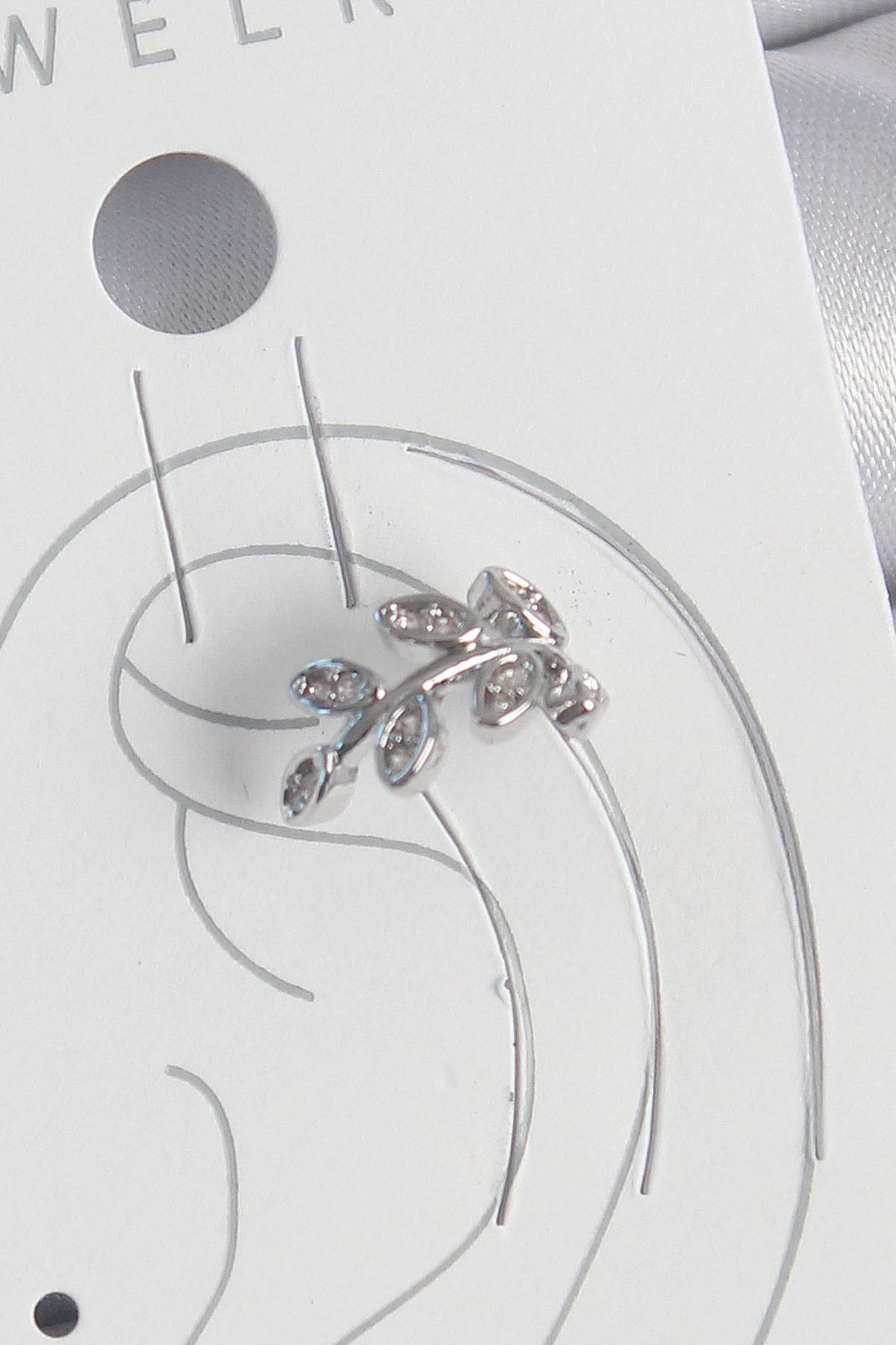lumossia Pirinç Gümüş Renk Zirkon Taşlı Yaprak Model Kıkırdak Kadın Küpe