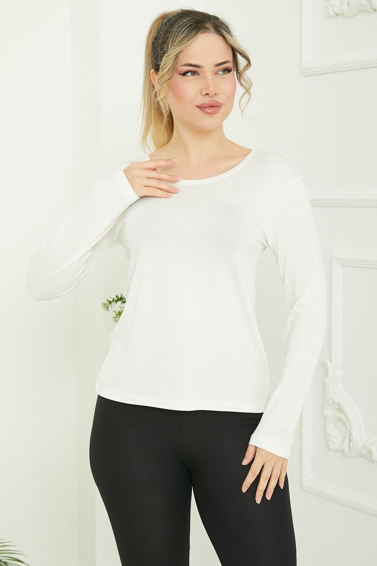 TOFİSA Ön ve Arka Oval Yaka Badi Ekru - 26829