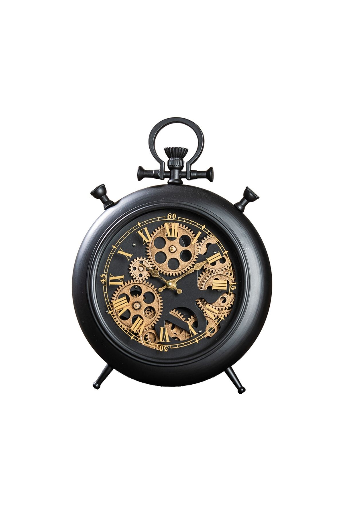 Gilde Gılde Duvar Saati Yer/Masa Saati Yuvarlak Dişli Çark Motifli Metal Siyah L.6 Cm W.29 Cm H.38 Cm