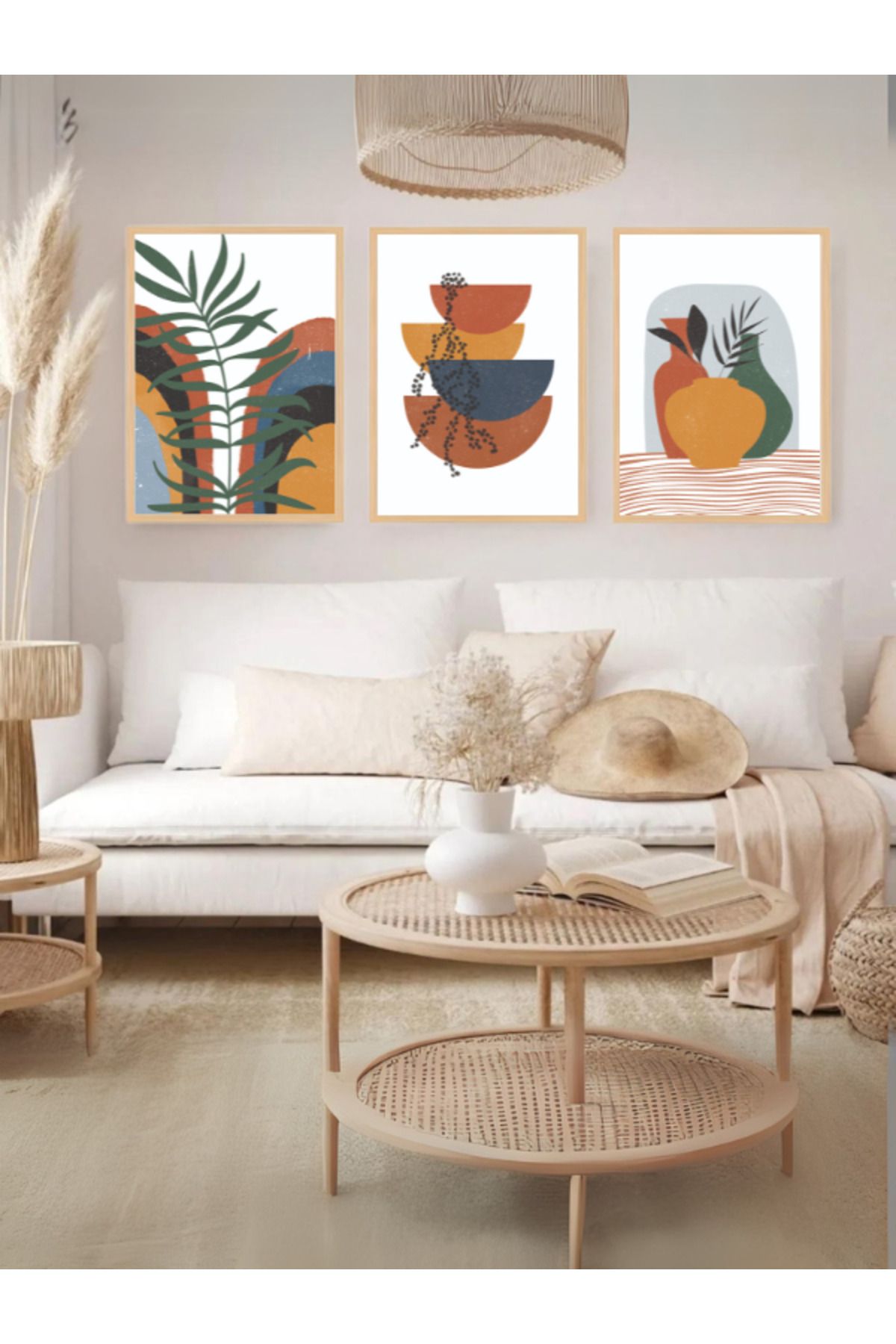 Tuba Decor 3 Parça Ahşap Çerçeve Görünümlü MDF Poster Tablo Seti