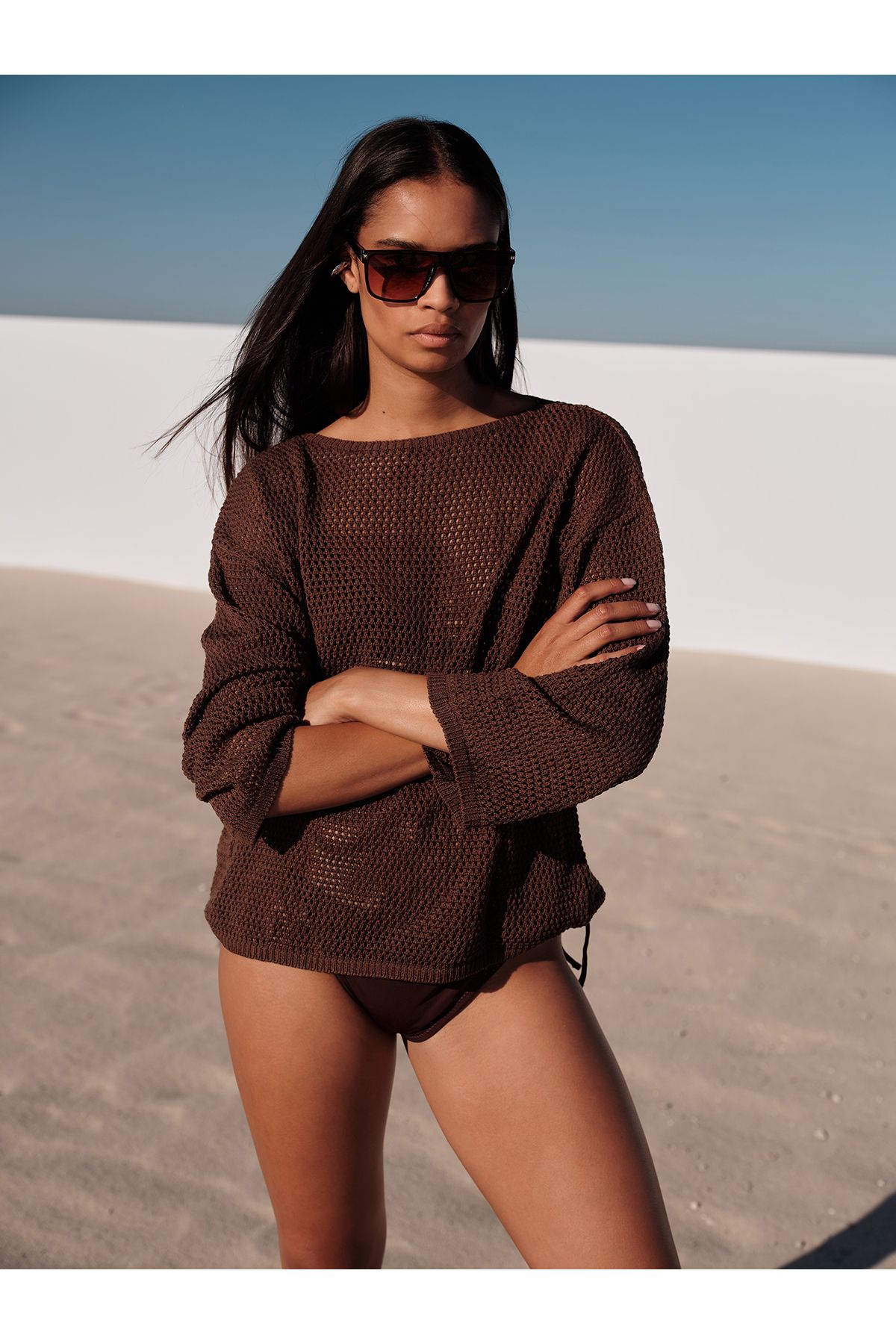 mathilda store Kadın Acı Kahve Mia Beachwear Bluz