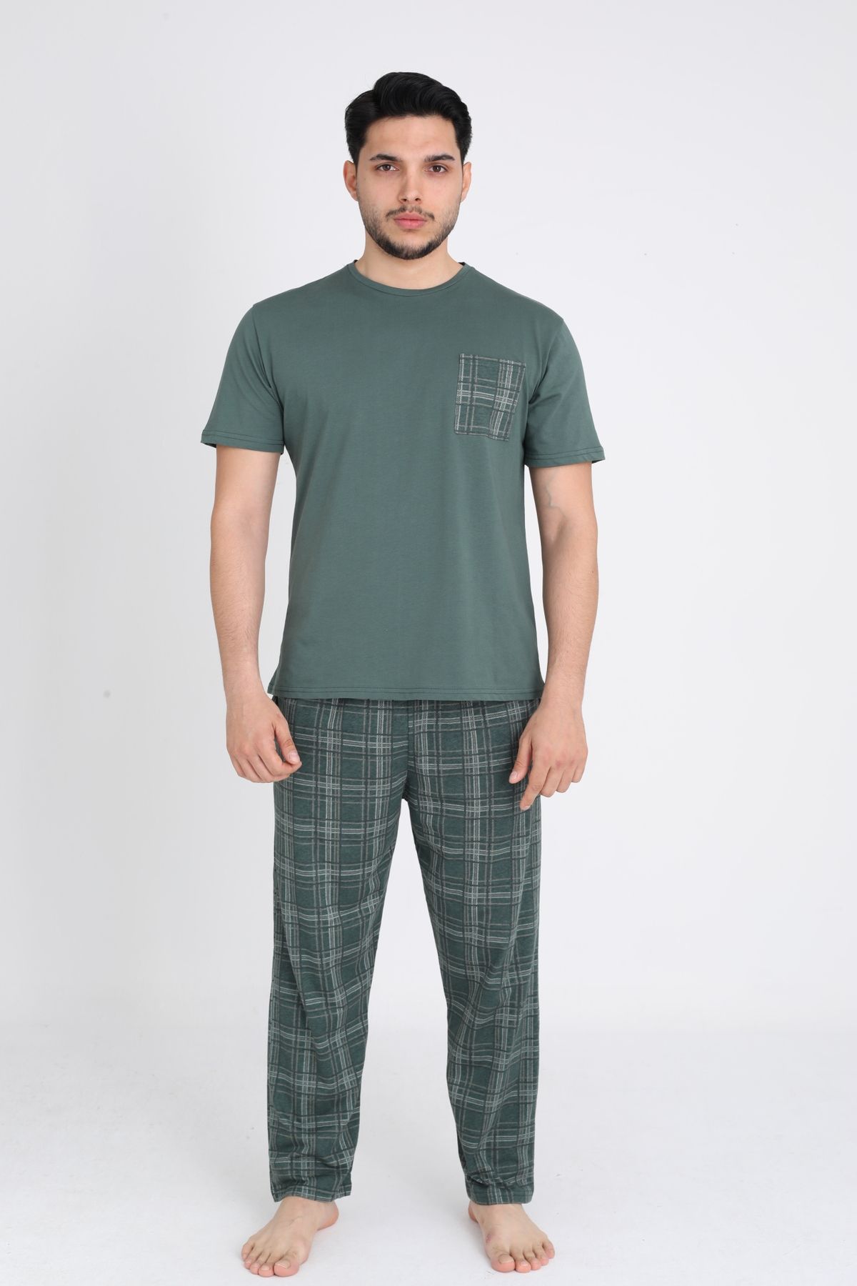 TURAY Leeds Wist %100 Pamuk Erkek Kısakol Ekose Pijama Takımı