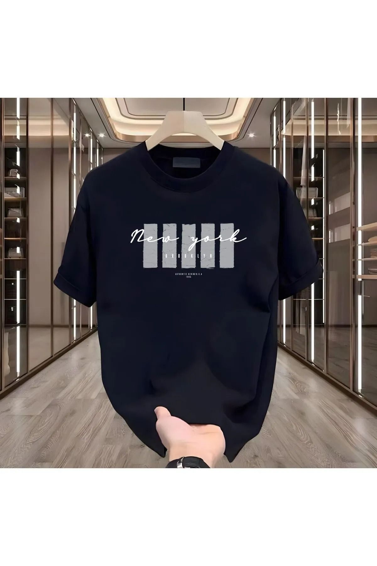 İnazuma Outdoors Unisex Oversize Baskılı Pamuklu Bisiklet Yaka Kısa Kollu SİYAH T-shirt New York X