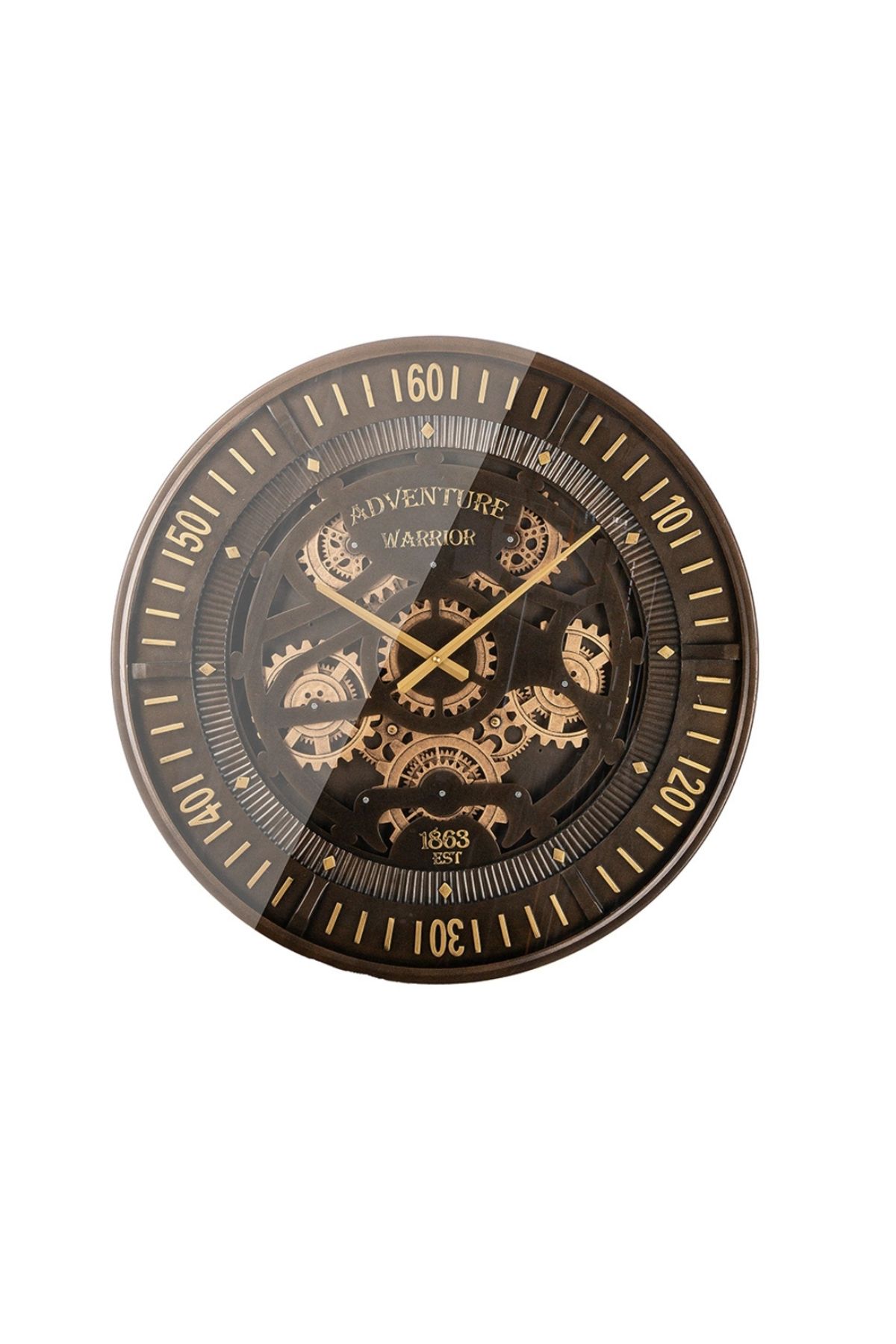 Gilde Gılde Duvar Saati Yuvarlak Dişli Çark Motifli Metal Bronz Renkli L.8 Cm D.59 Cm