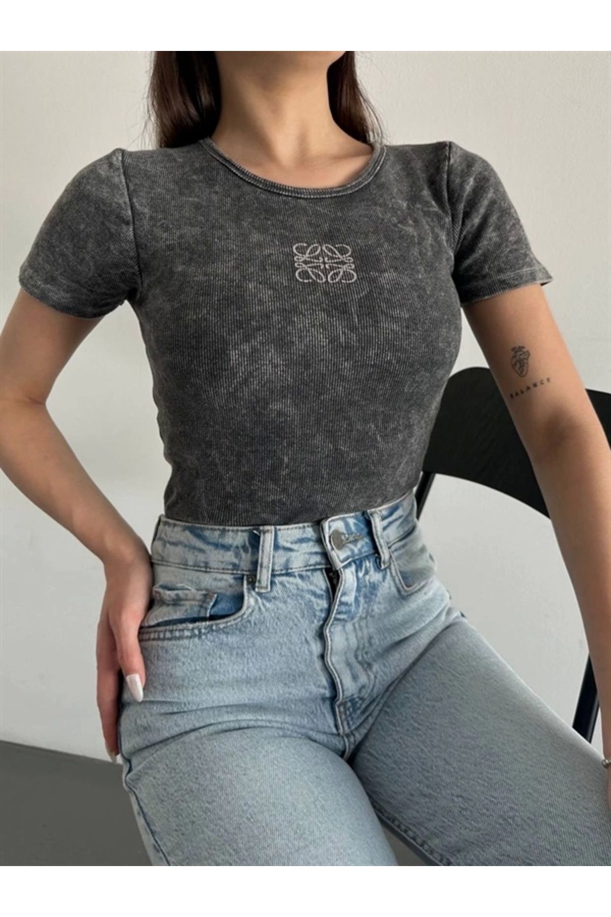 Lale Moda Baskılı yıkalmalı bluz
