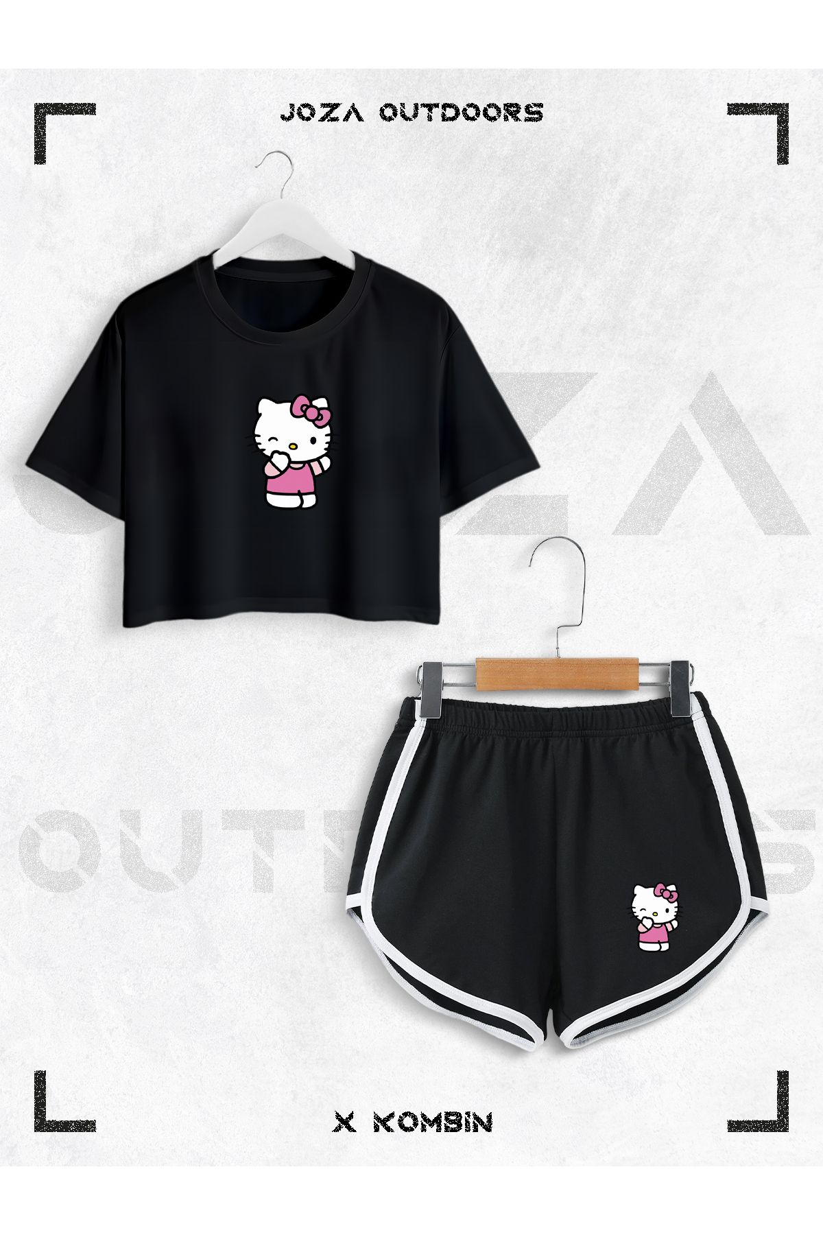Jobia Outdoors Kadın Hello Kitty Baskılı Tasarım Yazlık Oversize Crop ve Biyeli Şort 2li Takım