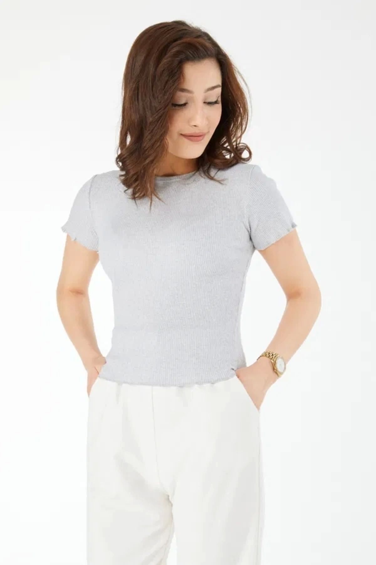 Lale Moda Kısa kollu bluz gri