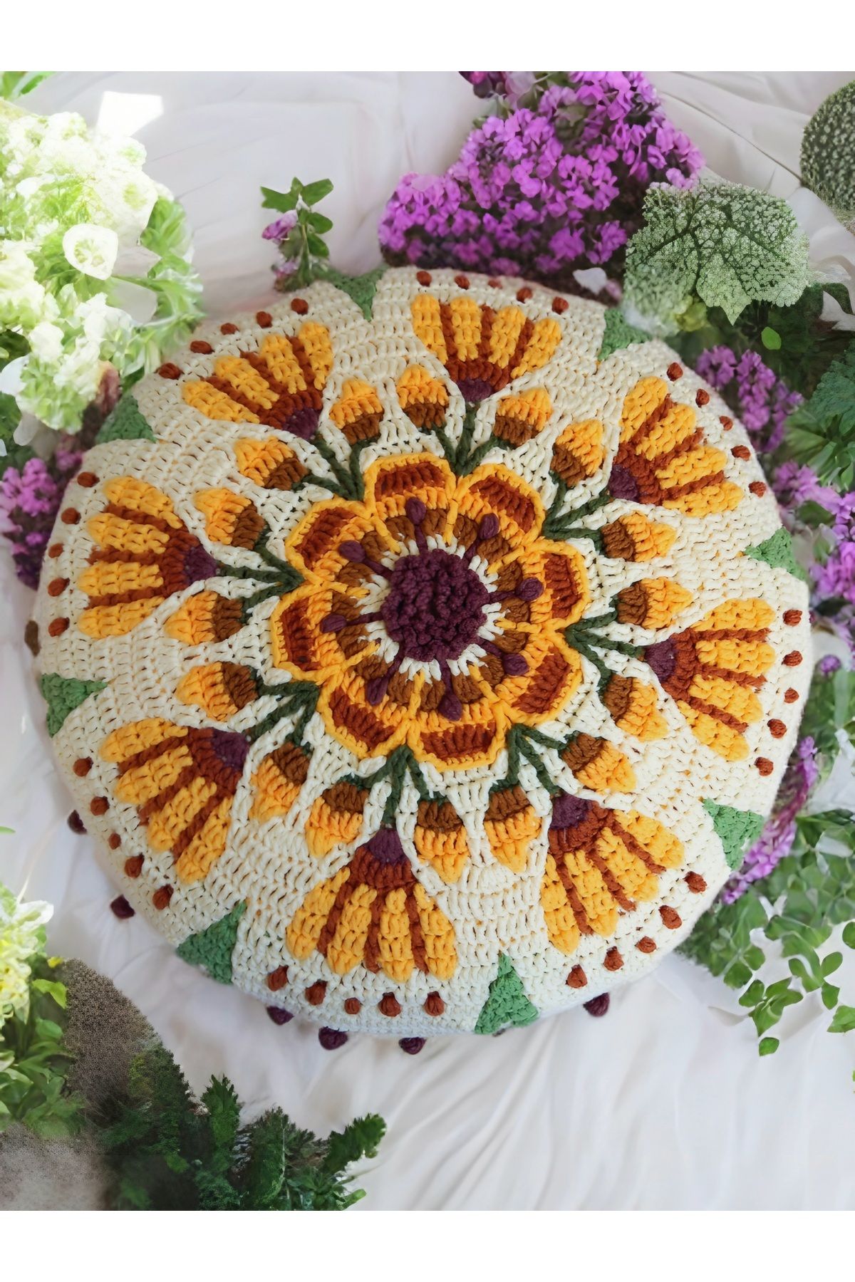 Günebakan Tığişi Olé Flower Kırlent El Yapımı