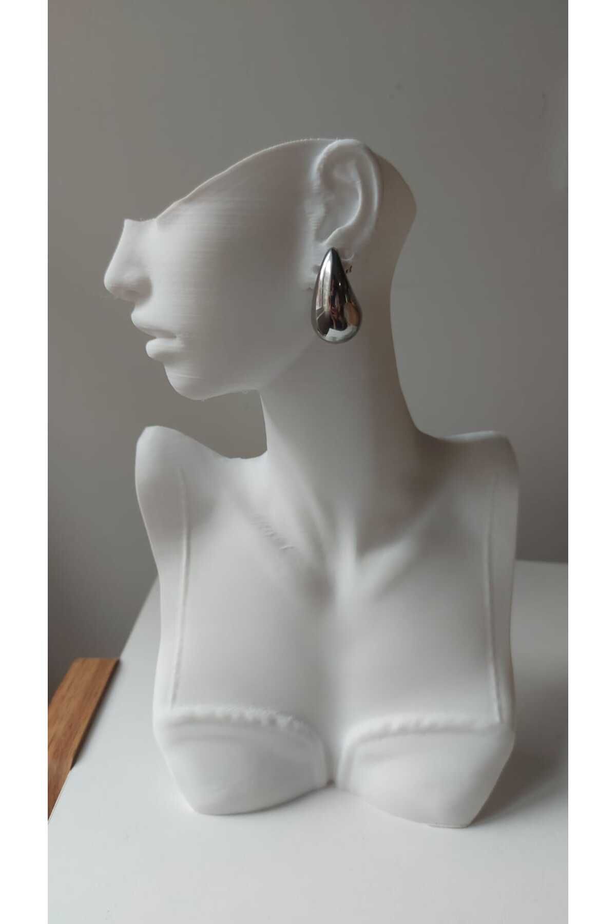 staınless steel Ruseca Jewelry Su Damlası 3 Boyutlu Küpe Sılver