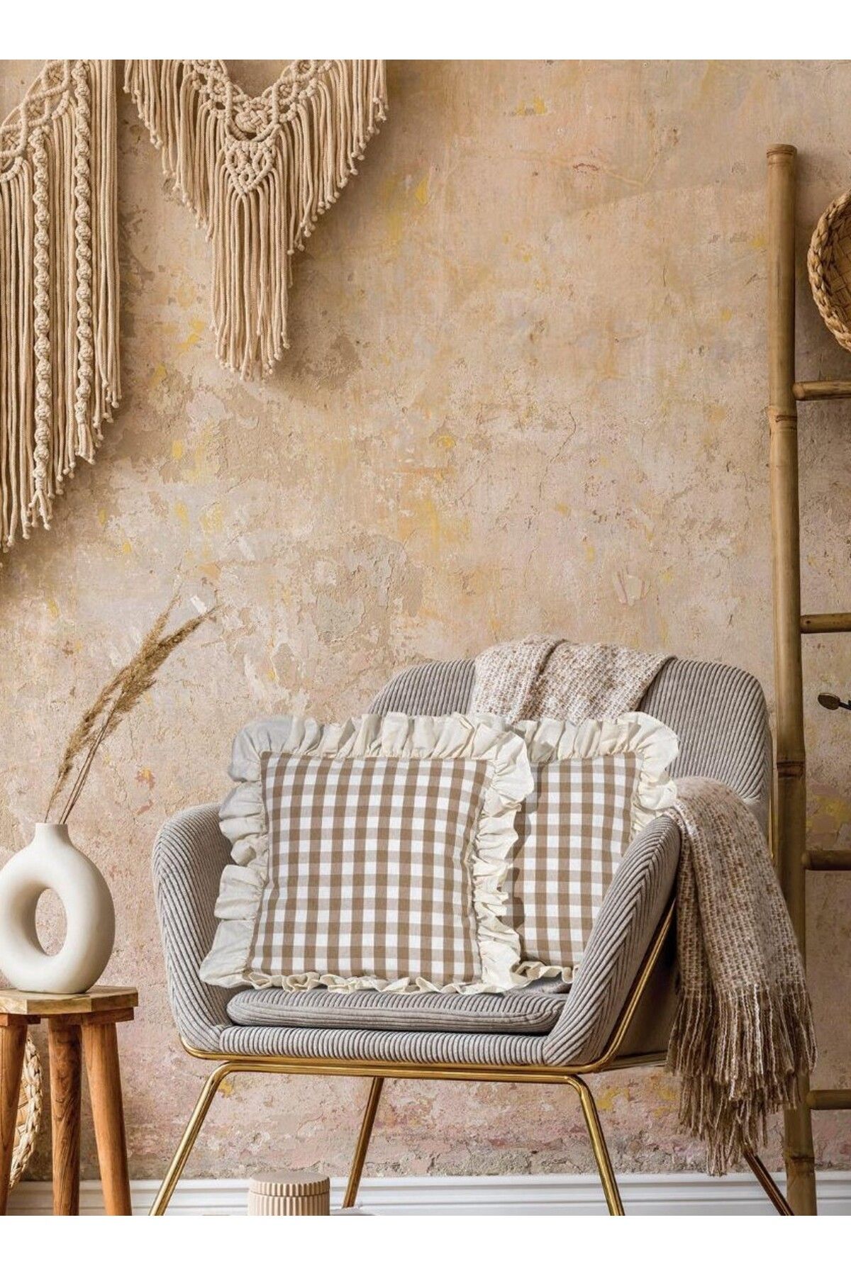 Erba kreasyon vitange pötikare desenli kırlent kılıfı duck, pamuklu keten 43x43