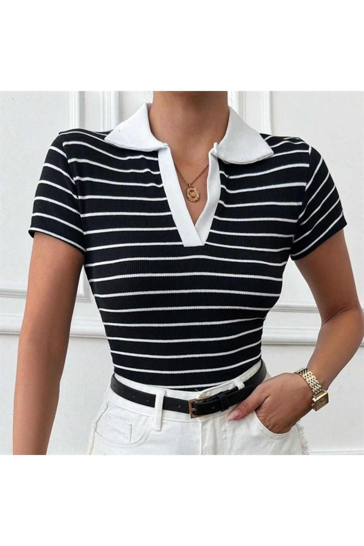 Lale Moda Polo yaka garnili bluz