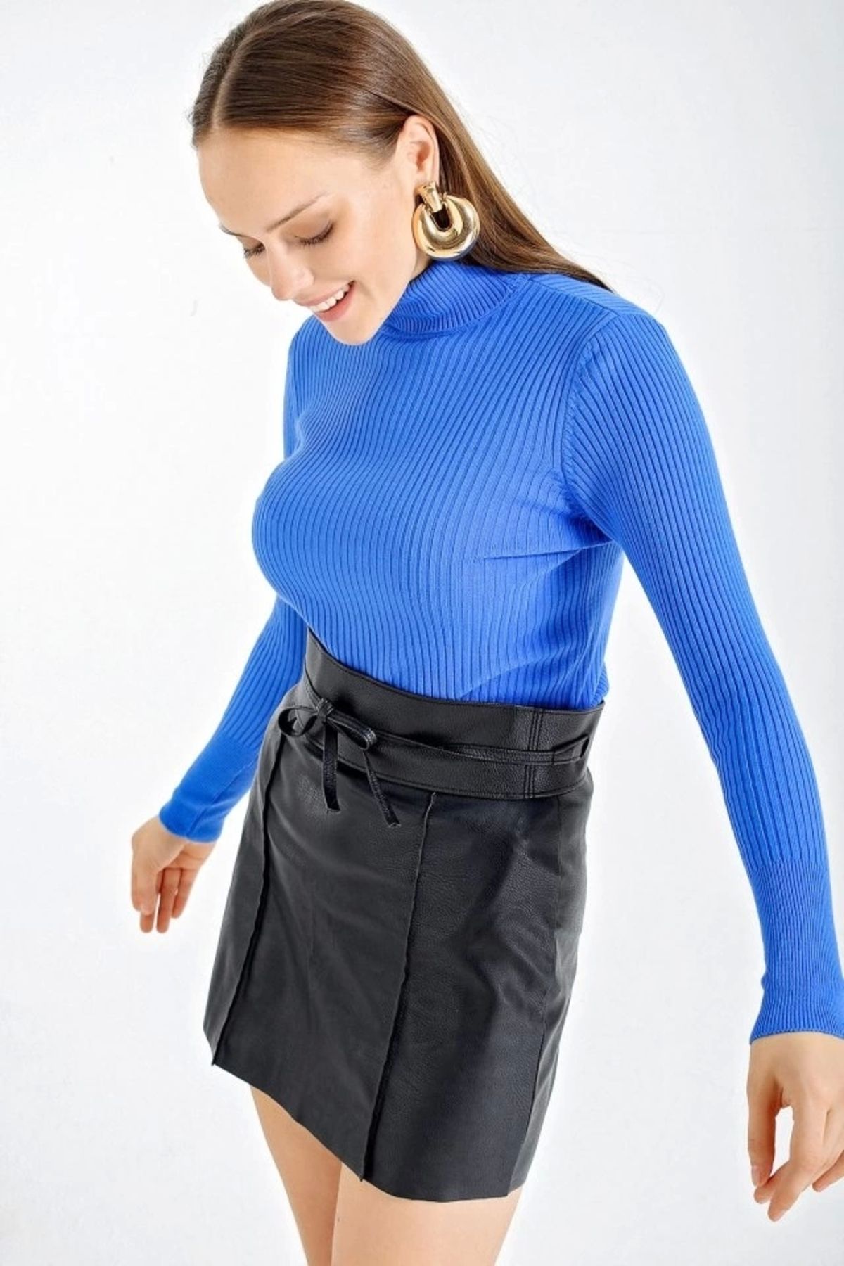 Butik 10311 Balıkçı Yaka Triko Kazak - Saks