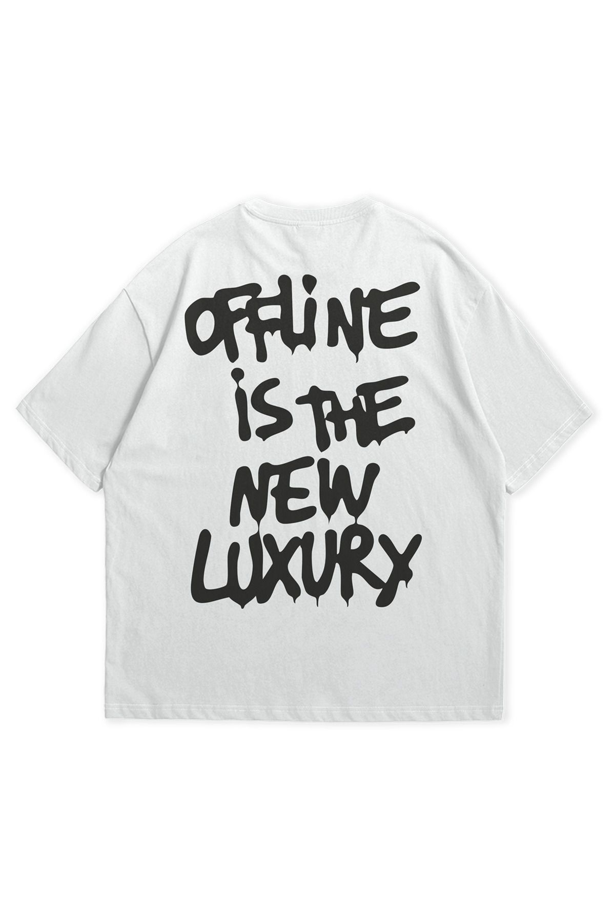 Scrovtie Beyaz Unisex Calvin Jones Offline New Luxury Baskılı Bisiklet Yaka Kısa Kollu Oversize T-shirt
