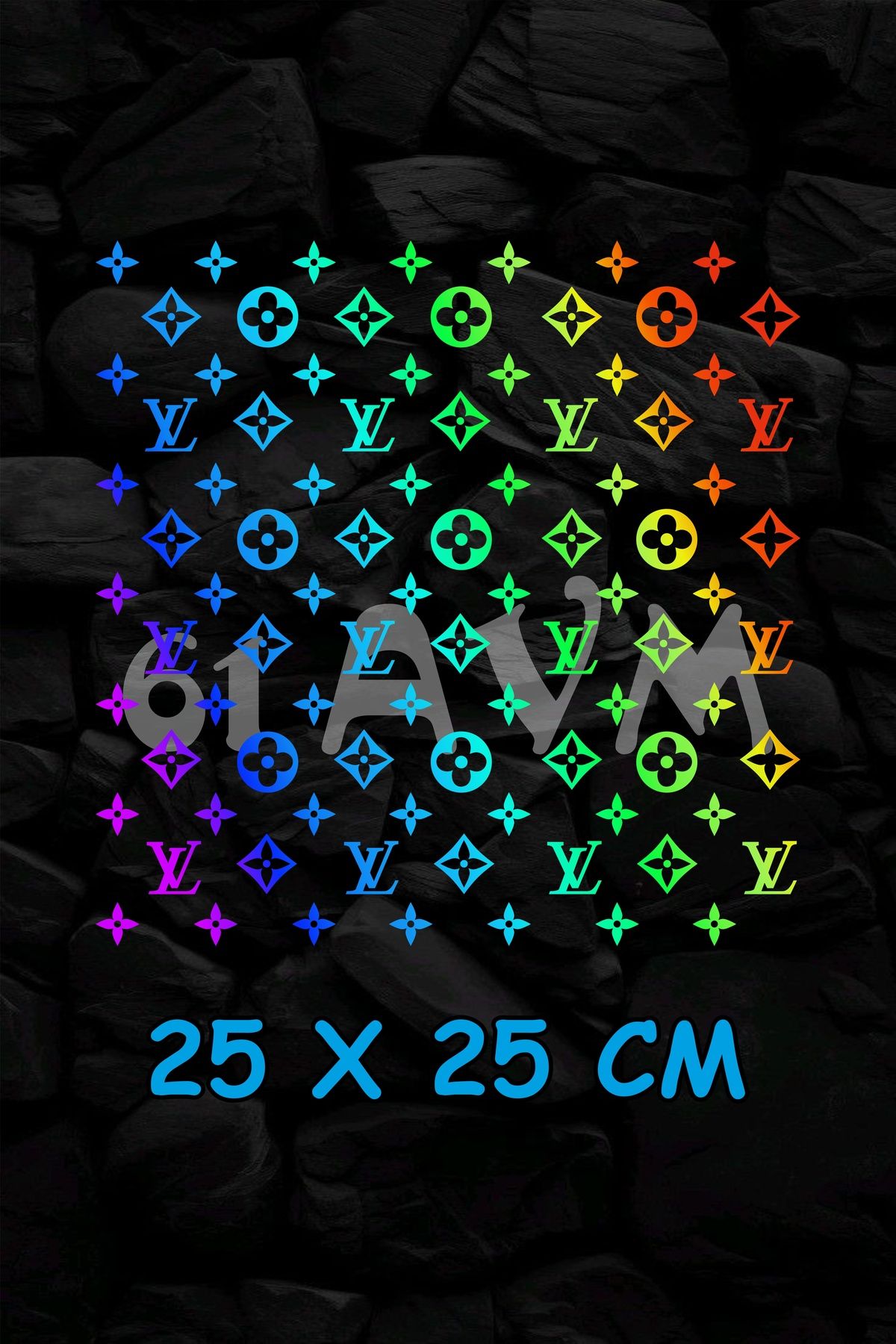 61 AVM LV Desen Sticker - Hologram - 25x25 Cm - Araç -Motor - Laptop - Kask Etiket