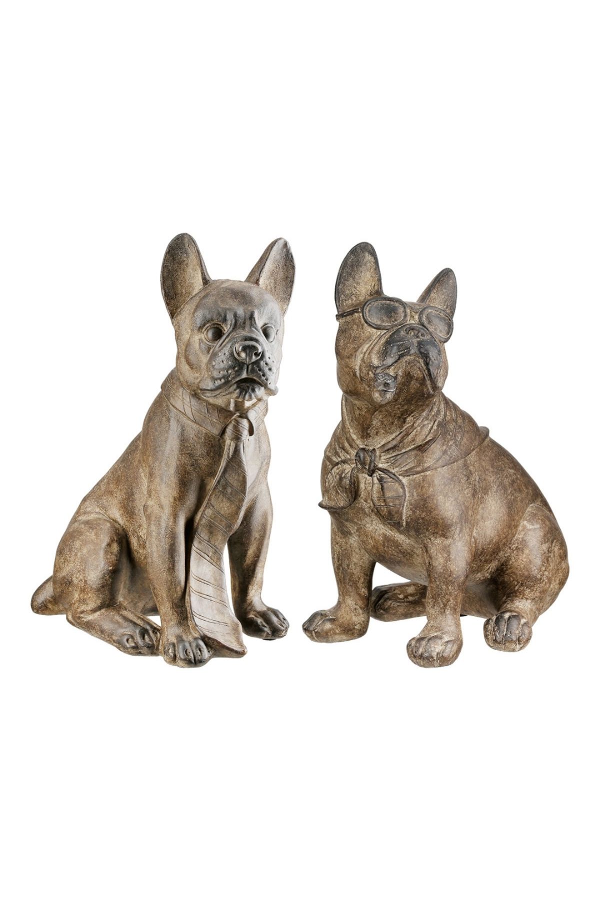 Gilde Gılde 2'Li Figür Köpek Bulldog Poli Kahverengi L.21 Cm W.14 Cm H.24 Cm