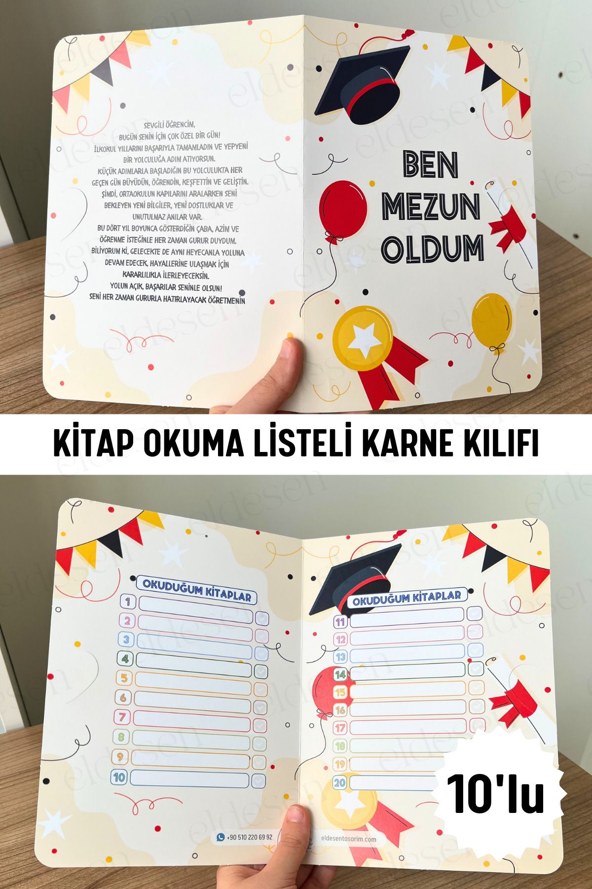 Eldesen Tasarım 10 Adet Karne Kılıfı 23x33cm Okul Mezuniyet Hediyesi Karne Hediyesi
