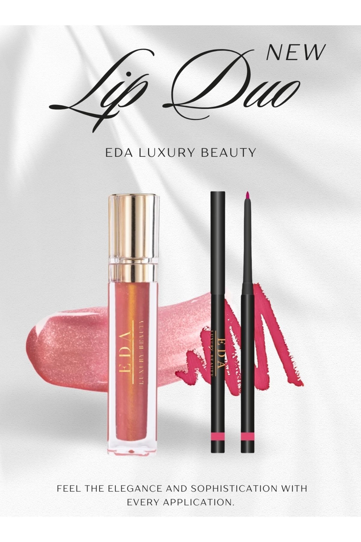 EDA LUXURY BEAUTY 2'li Özel Pembe Dudak Parlatıcısı ve Dudak Kalemi Lüks Parlak Işıltılı Simli Vegan Lip Duo Set