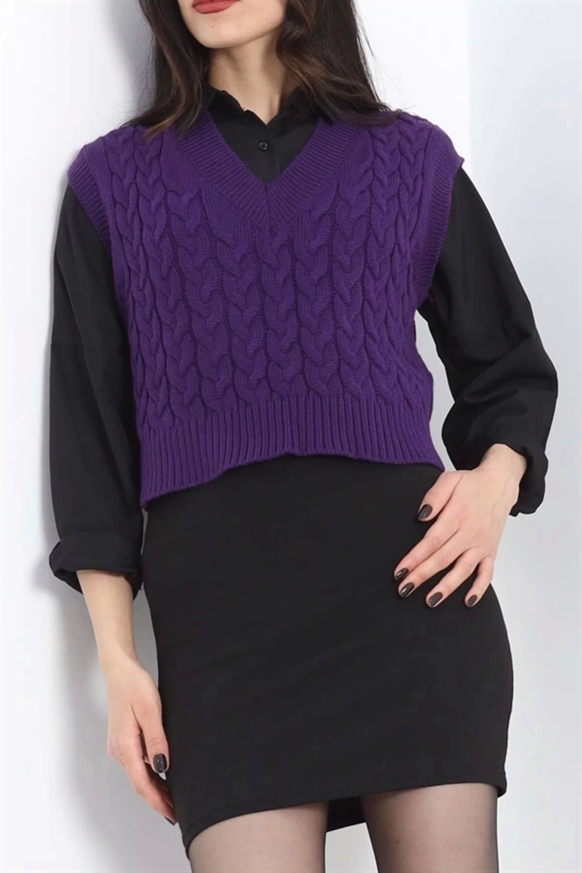 Lale Moda Örgü desen ve yaka süveter