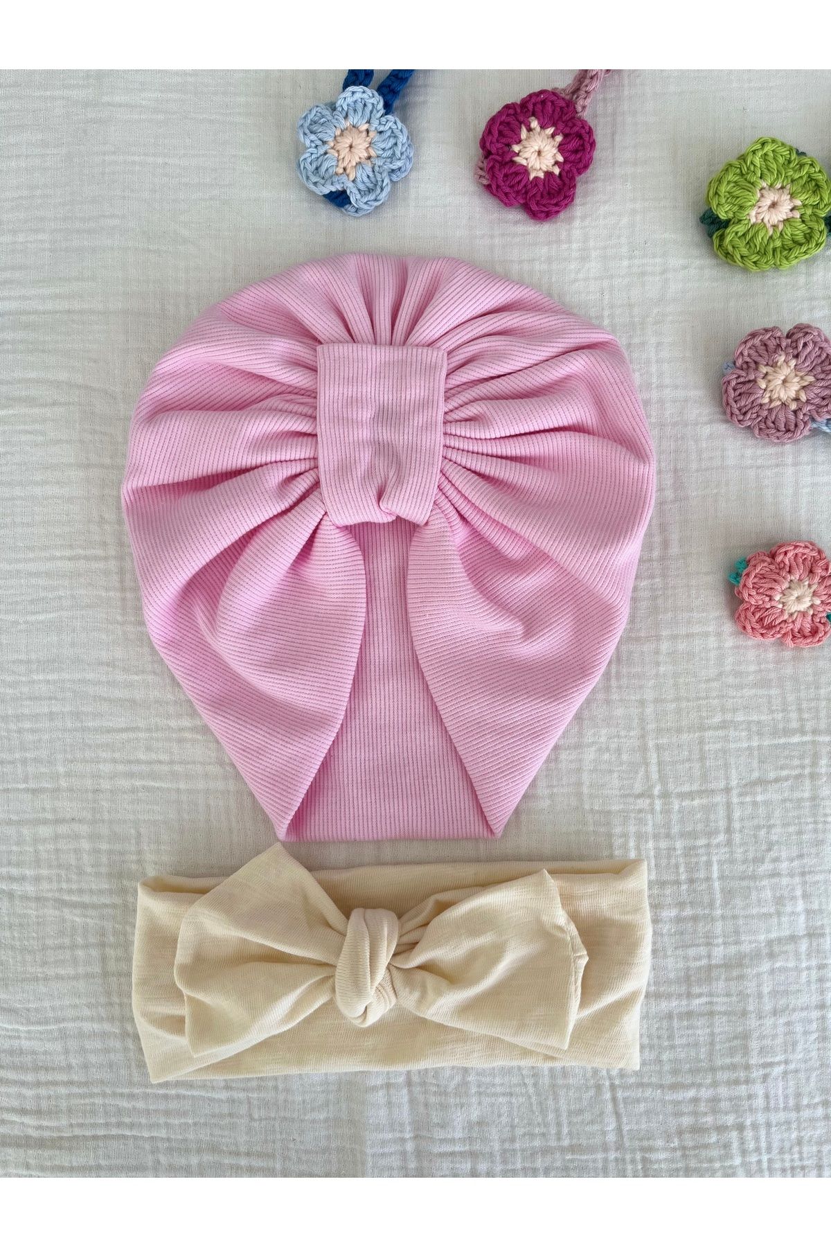 BurculuDükkan Kız Bebek Bone Bandana 2’li Set Hediyelik Set