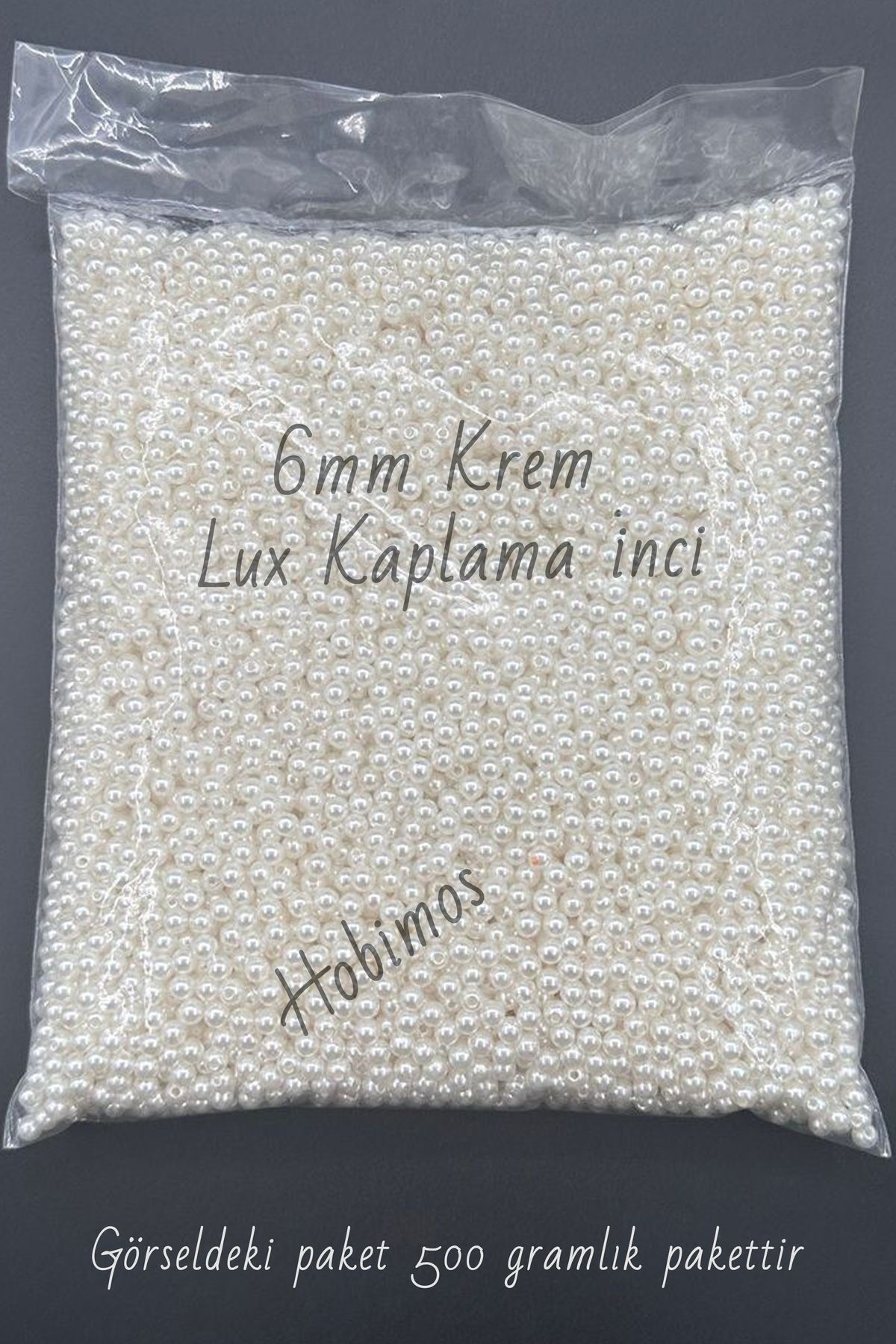 Hobimos 500 Gr 6 mm Krem Lux Kaplama Plastik İnci - Takı Yapım Boncuğu