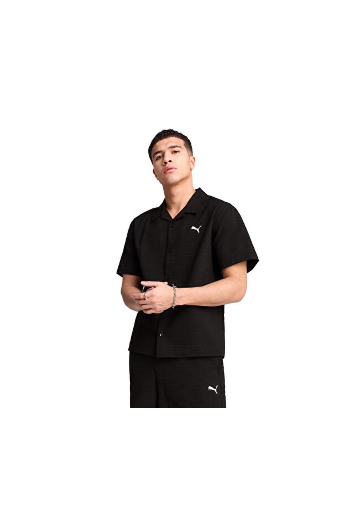 Puma Wardrobe Ess Relaxed Shirt Erkek Günlük Polo Tişört 62966301 Siyah