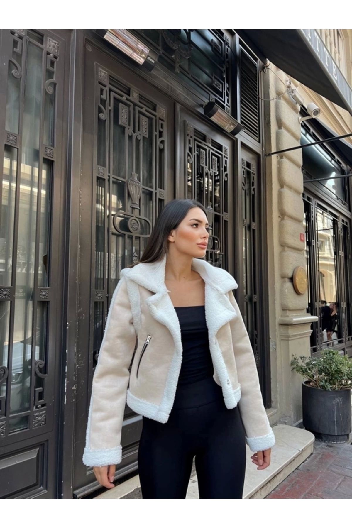 Lale Moda Kuzu Yumoş Kaplama Tak Çıkar Kol Crop Nubuk Kaban