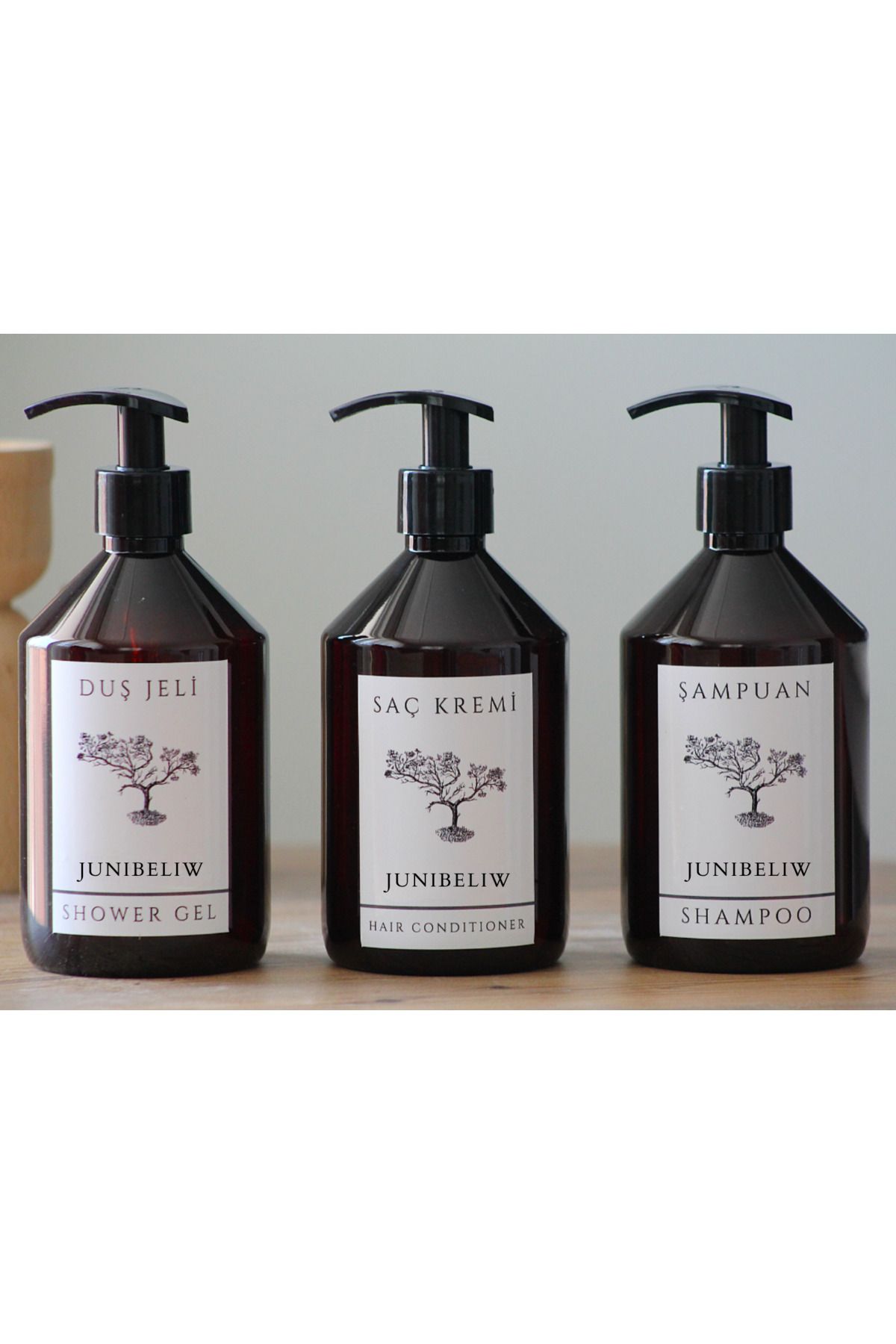 junibeliw 3lü Set Amber Plastik Şişe BOŞ Saç Kremi Duş Jeli Şampuan Şişesi 3x500ml