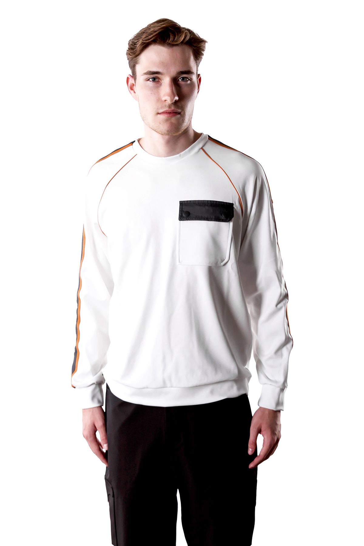 Isaora Şerit Detaylı Streç Relaxed Fit Göğüs Cepli Bisiklet Yaka Sweat Erkek SWEAT M24S8102 SBT