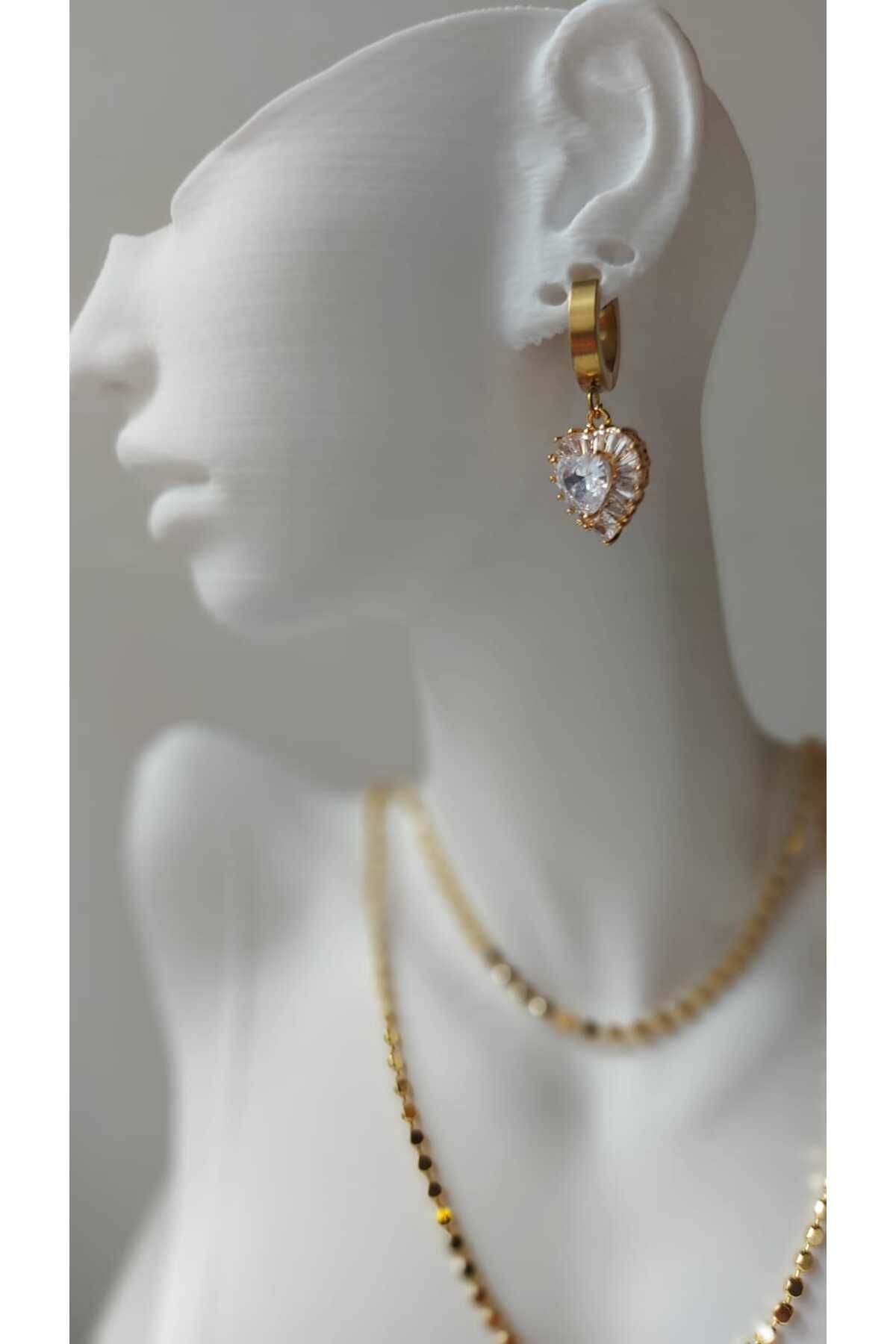 staınless steel RUSECA JEWELRY TEK TAŞ KALP KÜPE GOLD