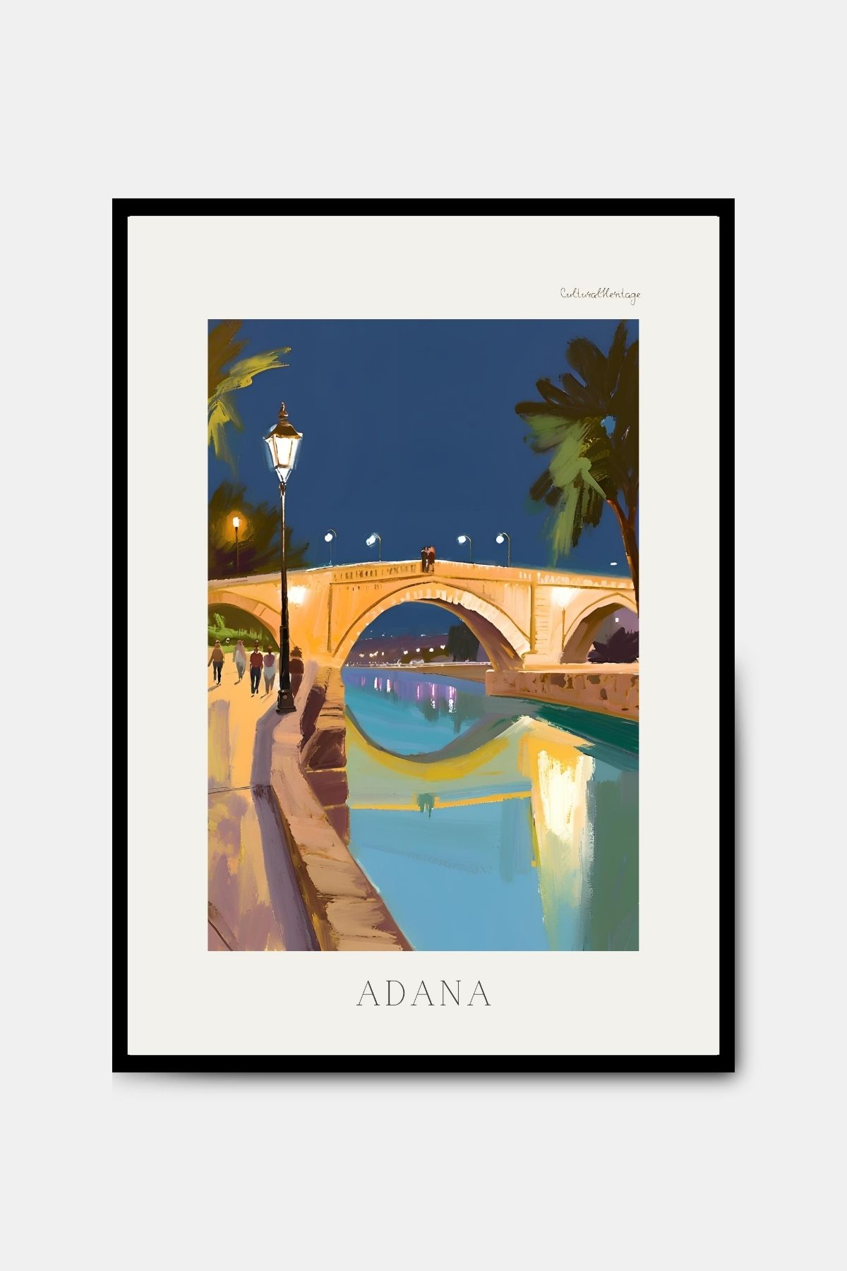 PİTAYA Adana Taş Köprü Poster - Çerçevesiz Tasarım Manzara Poster Yağlı Boya Tablo Adana Duvar Dekorasyonu