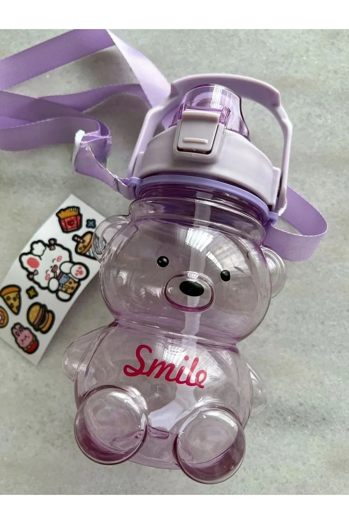 abnturk Smile Ayıcıklı Renkli 1000 ml Matara Su Şişesi Suluk Tritan Bpa Içermez Sticker Hediyeli