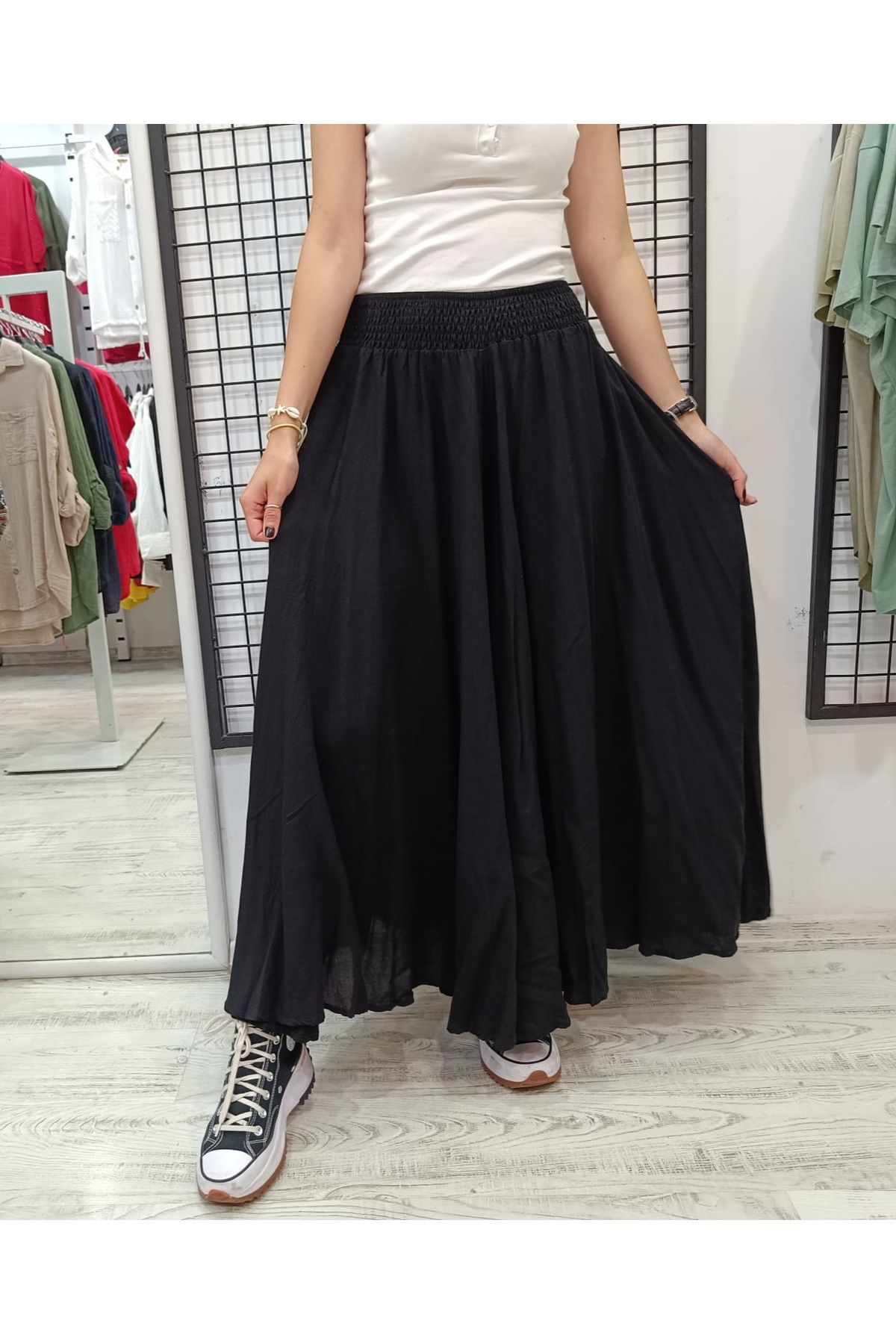 Butik Şans Lastikli Bel Bol Kesim Etek Pantolon