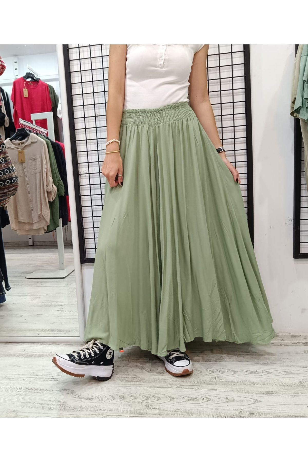Butik Şans Lastikli Bel Bol Kesim Etek Pantolon