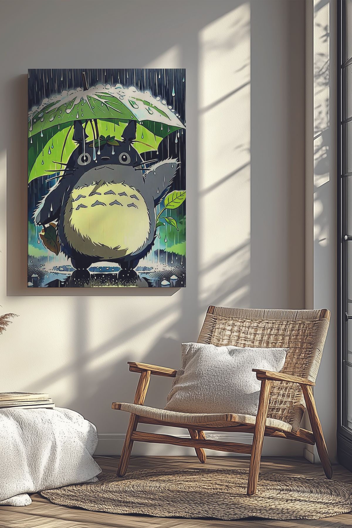 Store Ormanın Gizemli Sakini Yağmur Altında Totoro Premium Kanvas Tablo