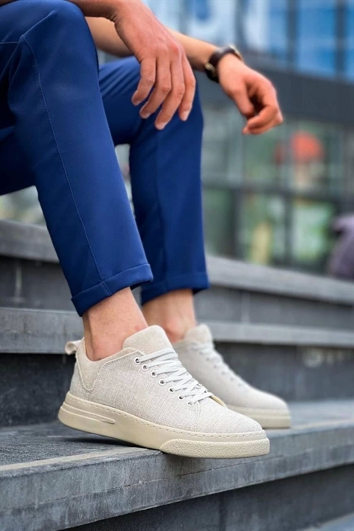 FASHIONLINE KB-X204 Kuback Bej Keten Bej Yüksek Taban Günlük Erkek Spor Ayakkabı