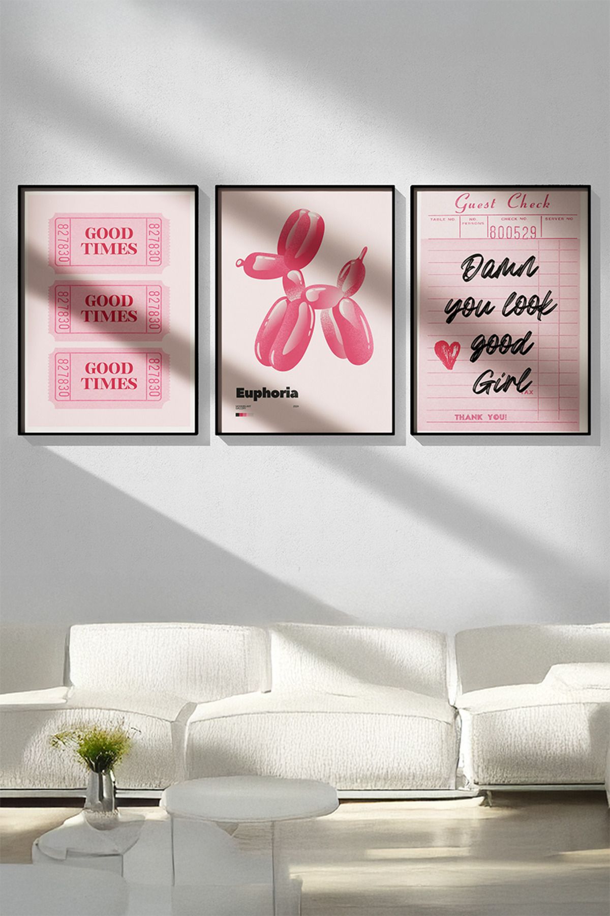 baselith Pembe Eğlenceli Tasarımlı 3’lü Set Poster - Modern Pop Art Temalı Duvar Dekoru - Çerçevesiz Baskı